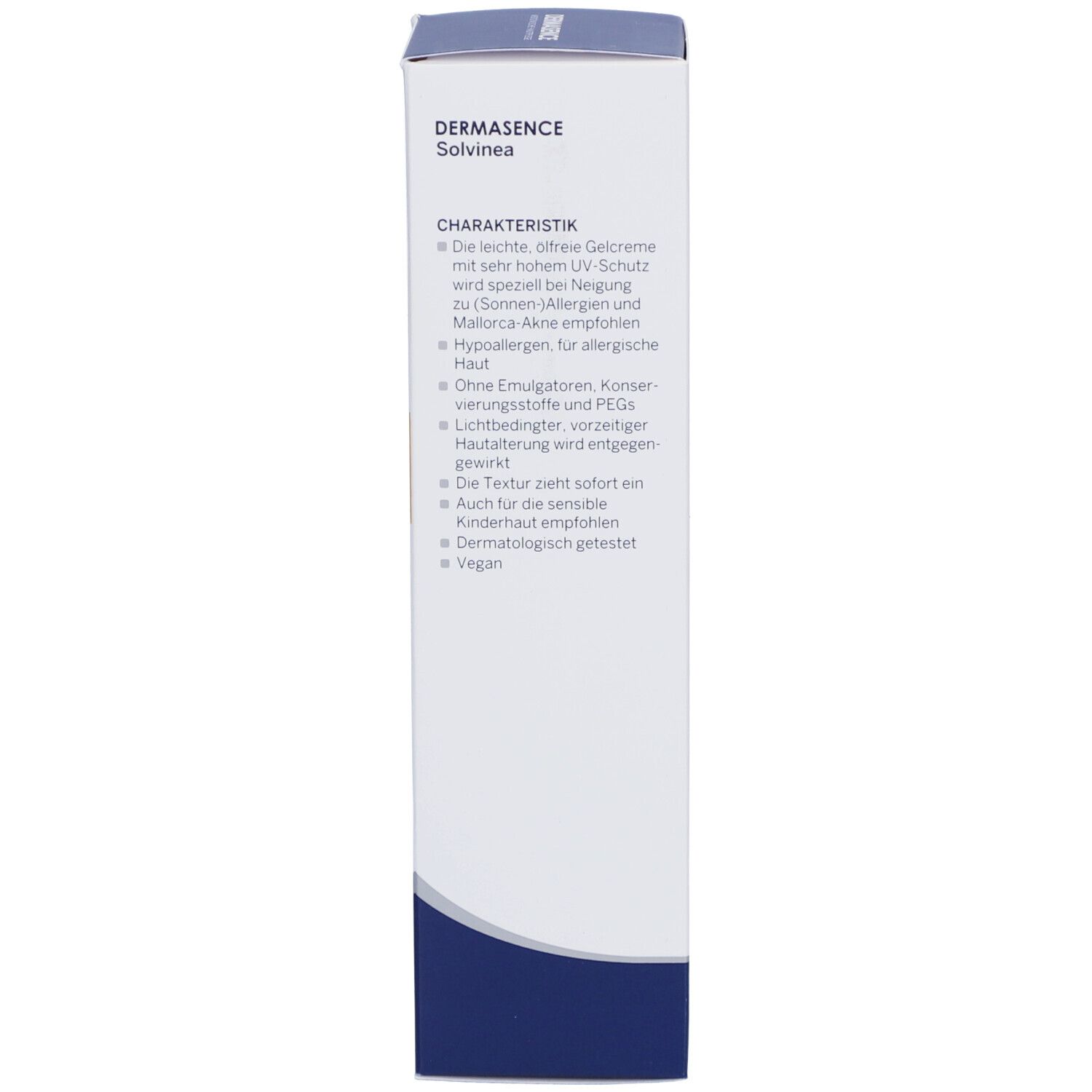 Seitenansicht der Kartonverpackung. Text in deutscher Sprache. Enthält Informationen zu den Produkteigenschaften.