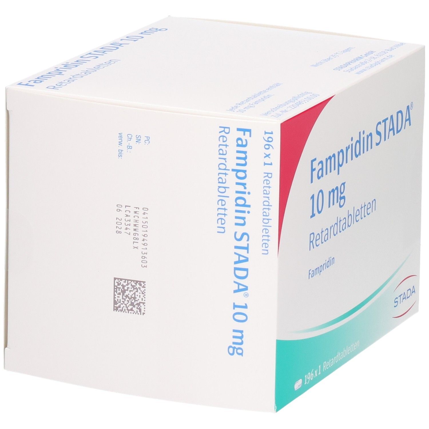 Fampridin STADA 10 mg Retardtabletten Verpackung, Rückseite mit Chargennummer.