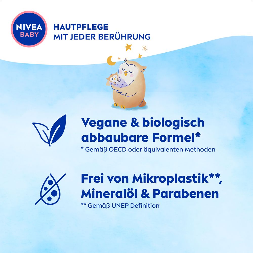Nivea Baby Gute Nacht Lotion: Vegane & biologisch abbaubare Formel. Frei von Mikroplastik, Mineralöl & Parabenen.
