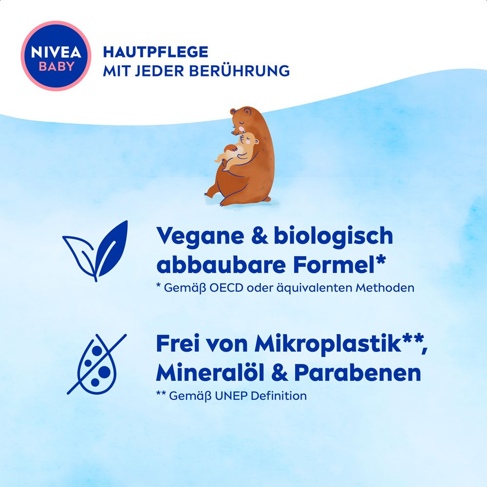 NIVEA BABY: Vegane & biologisch abbaubare Formel, frei von Mikroplastik, Mineralöl & Parabenen. Mit Bärenmotiv.