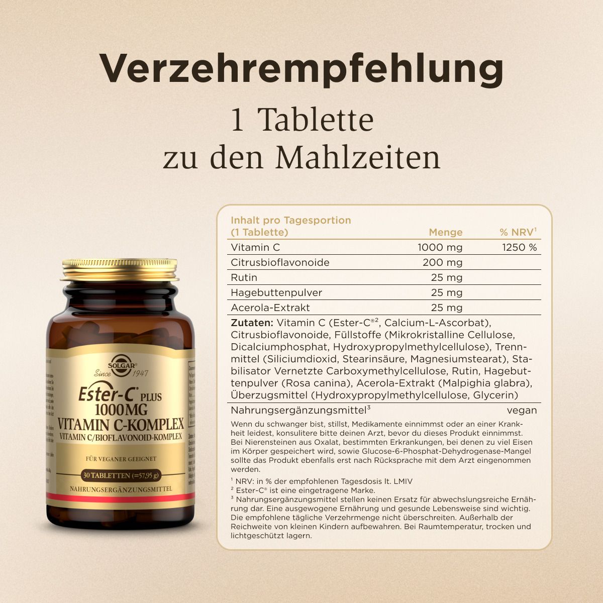 Solgar Ester-C Plus 1000 mg – Hochdosiertes Vitamin C für 24h