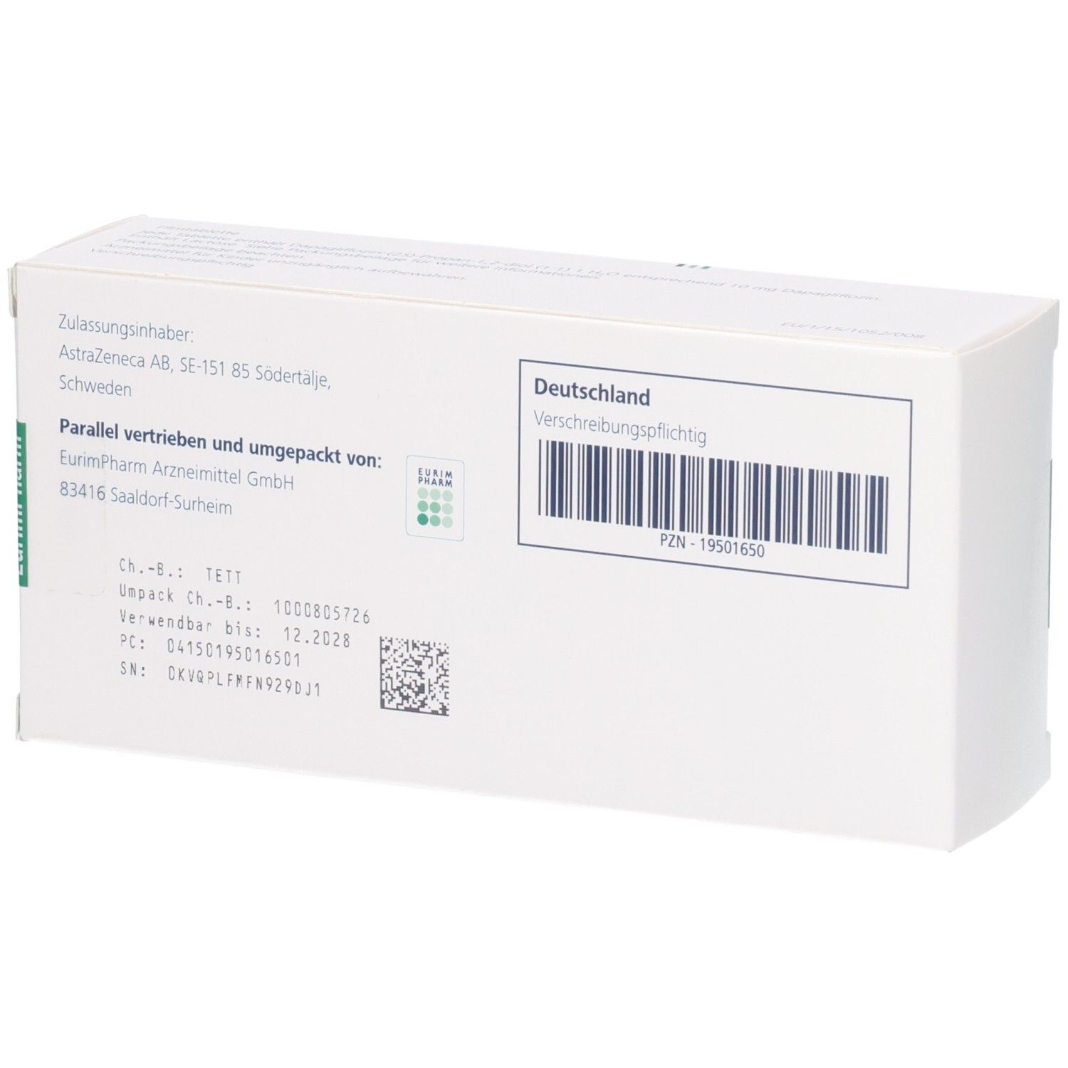 Verpackung von Edistride 10 mg Filmtabletten mit Chargennummer und Verfallsdatum.