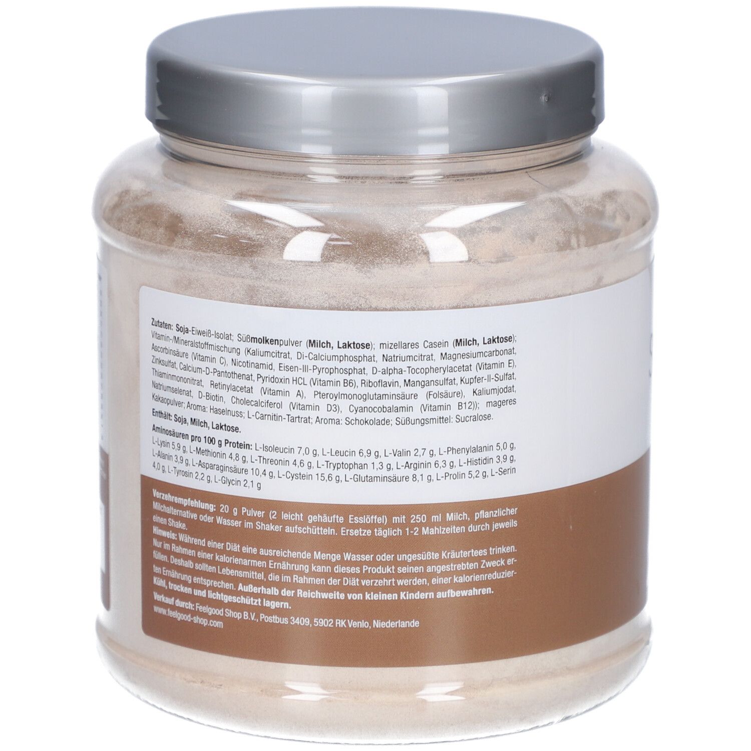 Rückseite des Glases mit Text: Zutaten, Nährwertangaben, Zubereitungshinweise.