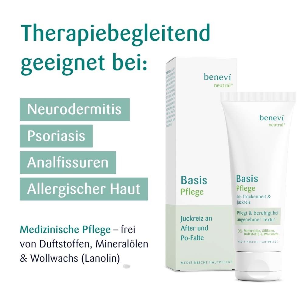 BENEVI Basis Pflege Tube und Faltschachtel, geeignet bei Neurodermitis, Psoriasis, Analfissuren.
