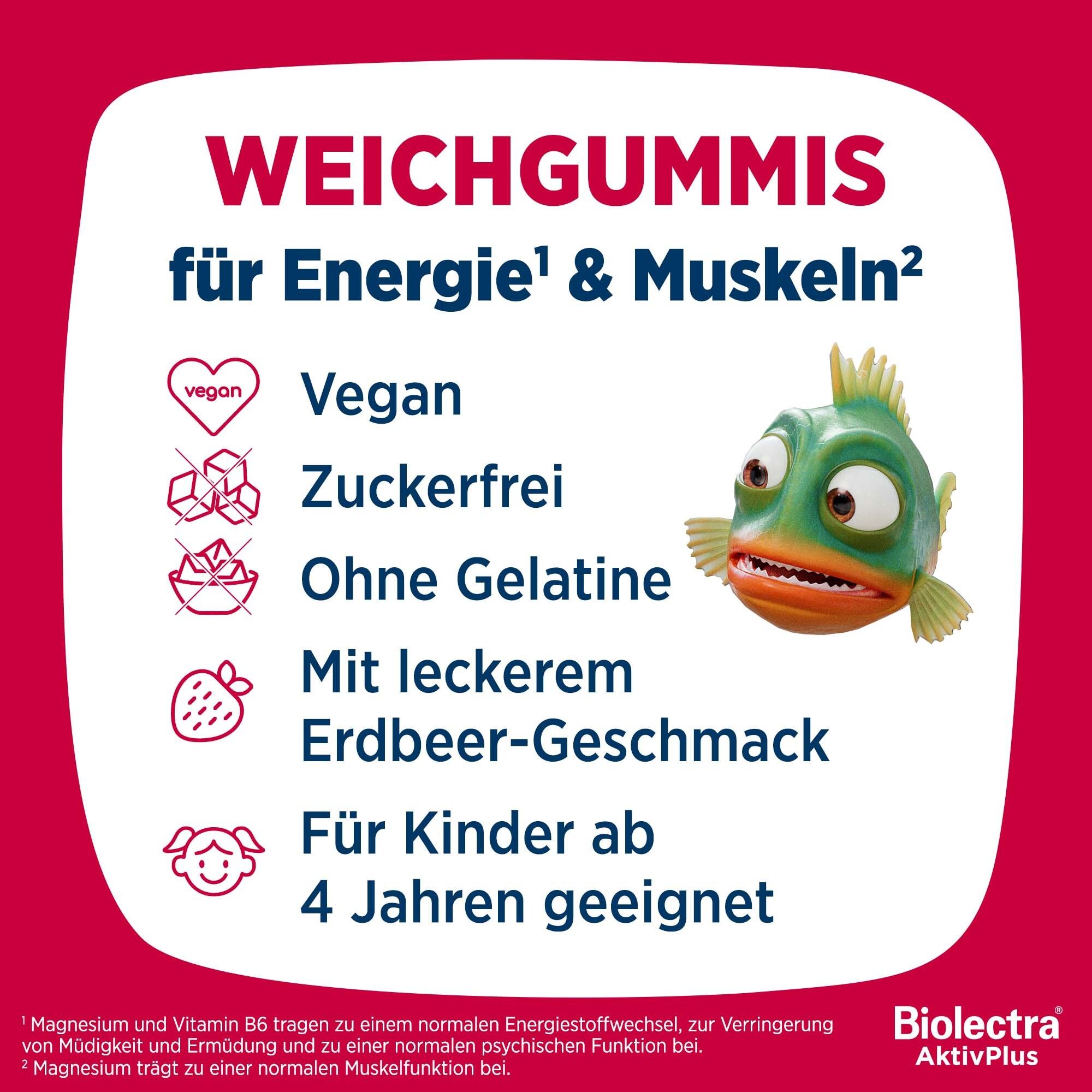 Weichgummis für Energie & Muskeln: Vegan, zuckerfrei, ohne Gelatine, Erdbeer-Geschmack, für Kinder ab 4 Jahren.