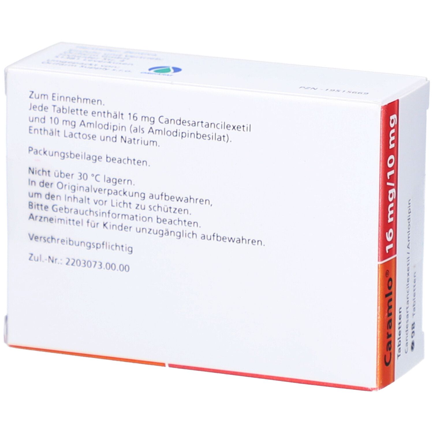 Rückseite einer weißen Medikamentenbox. Textinformationen in deutscher Sprache. Enthält Informationen zu Inhaltsstoffen und Lagerung.