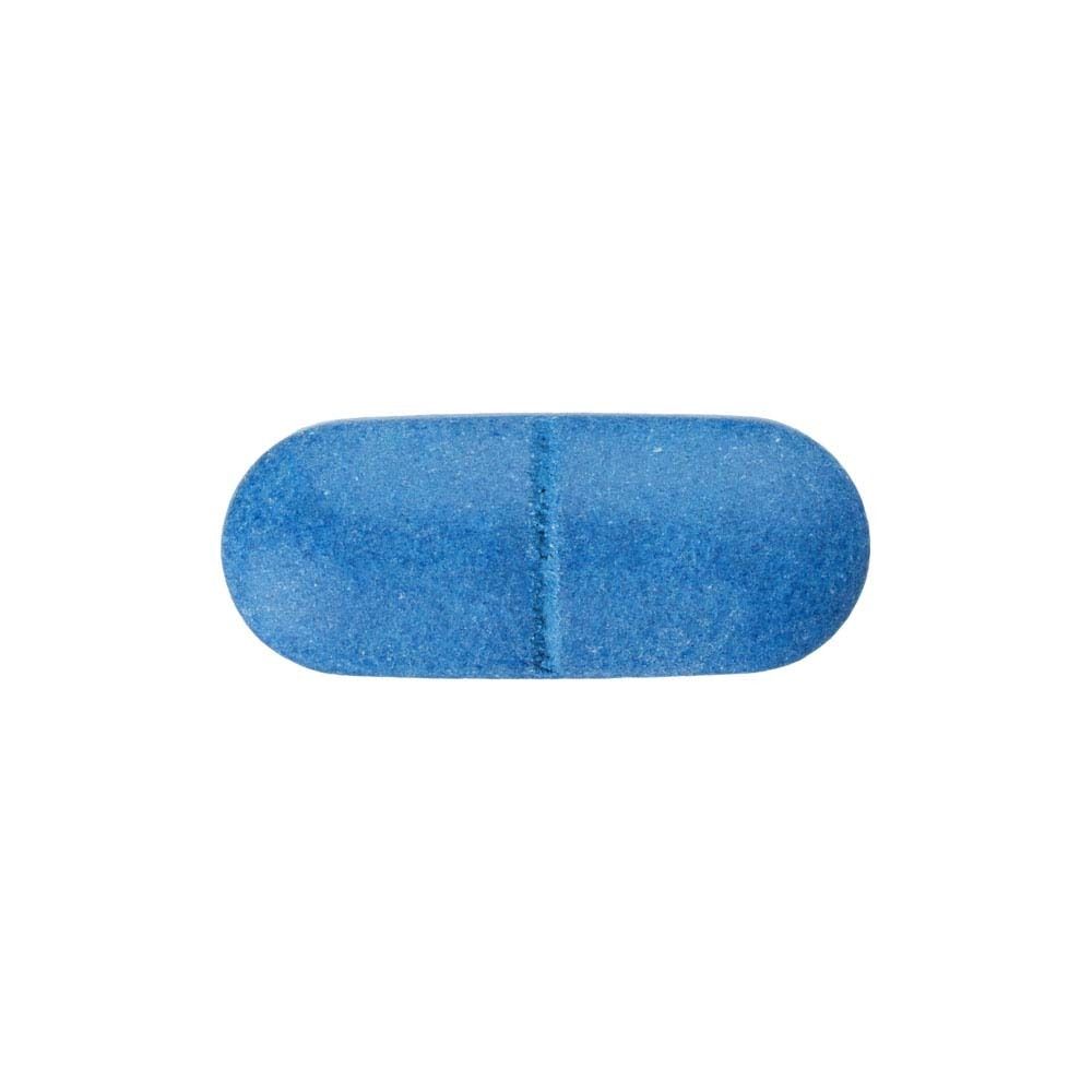 Blaue, ovale Tablette. Eine Teilungslinie in der Mitte.