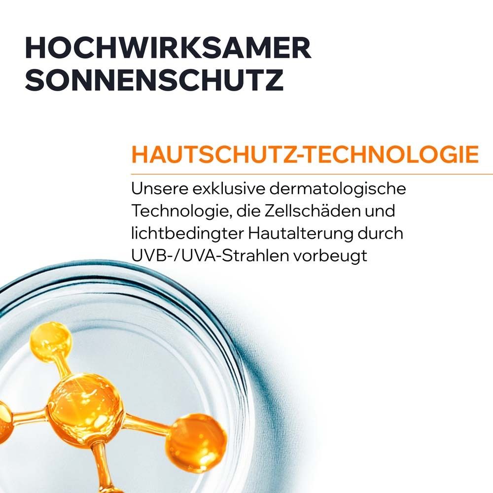 Uriage-Produkt mit Hautschutz-Technologie. Schützt vor Zellschäden durch UVB-/UVA-Strahlen. Inhaltsstoffe in einer Schale.
