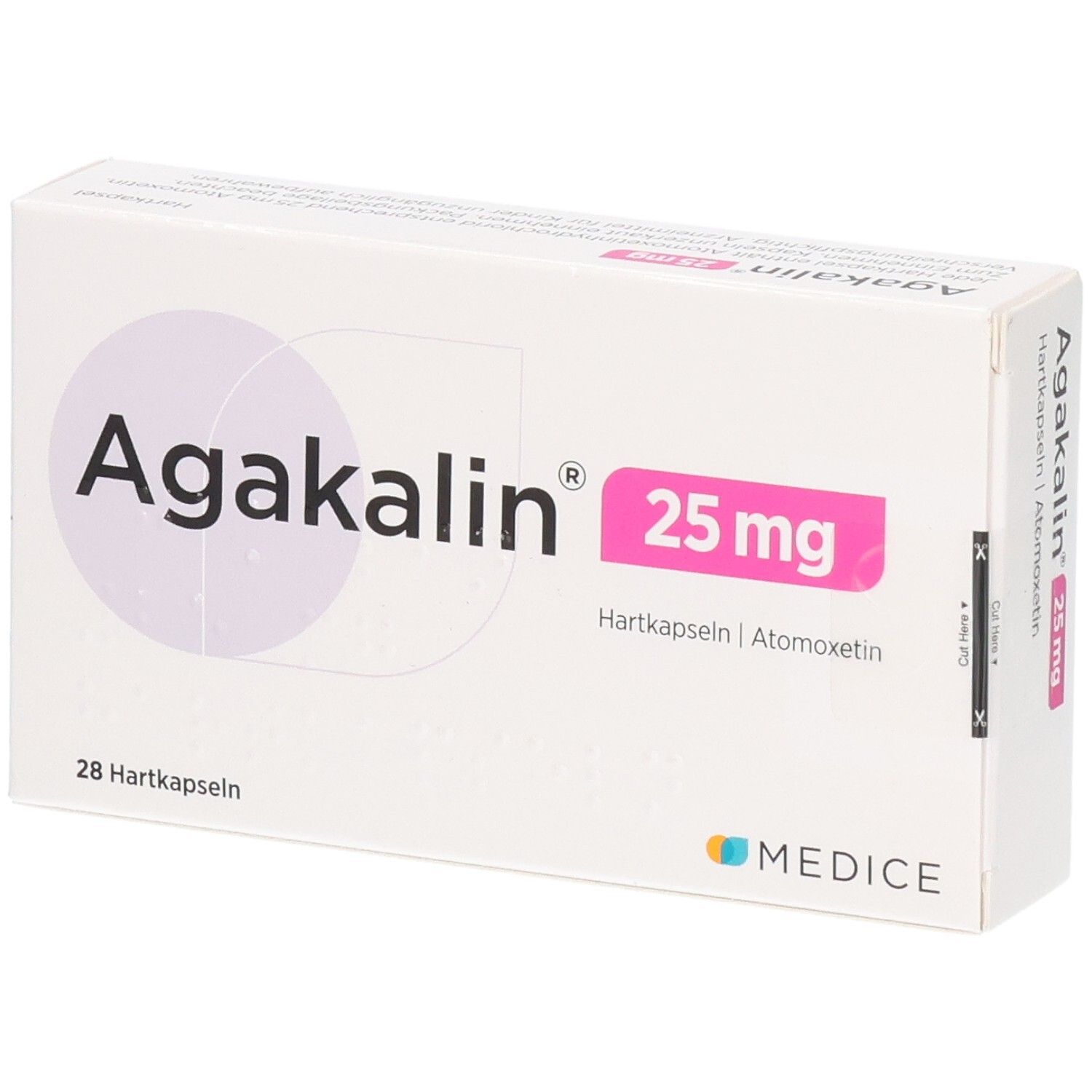 Agakalin 25 mg Hartkapseln Verpackung, Vorderseite.