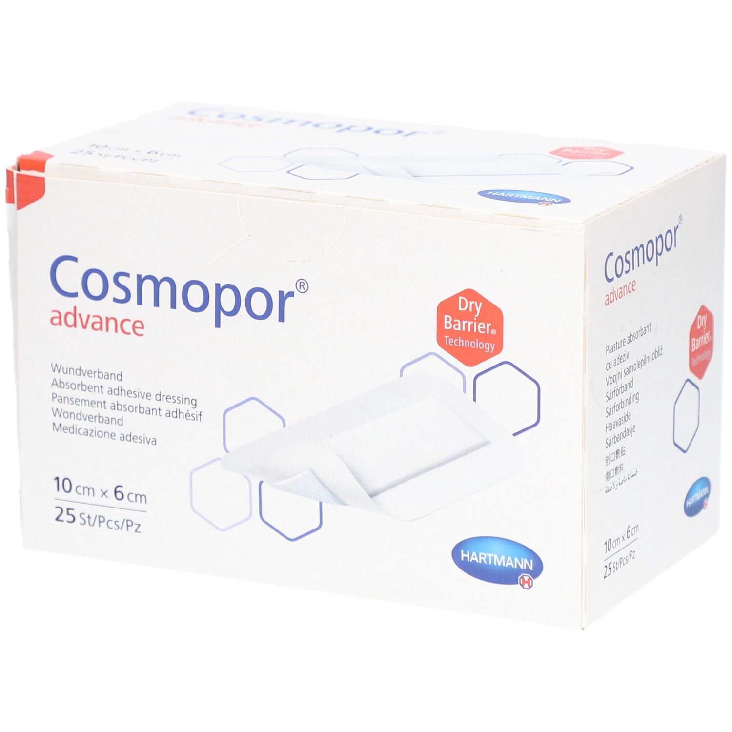 Cosmopor Advance Wundverband, 10cm x 6cm, 25 Stück. Mit Dry Barrier Technology.
