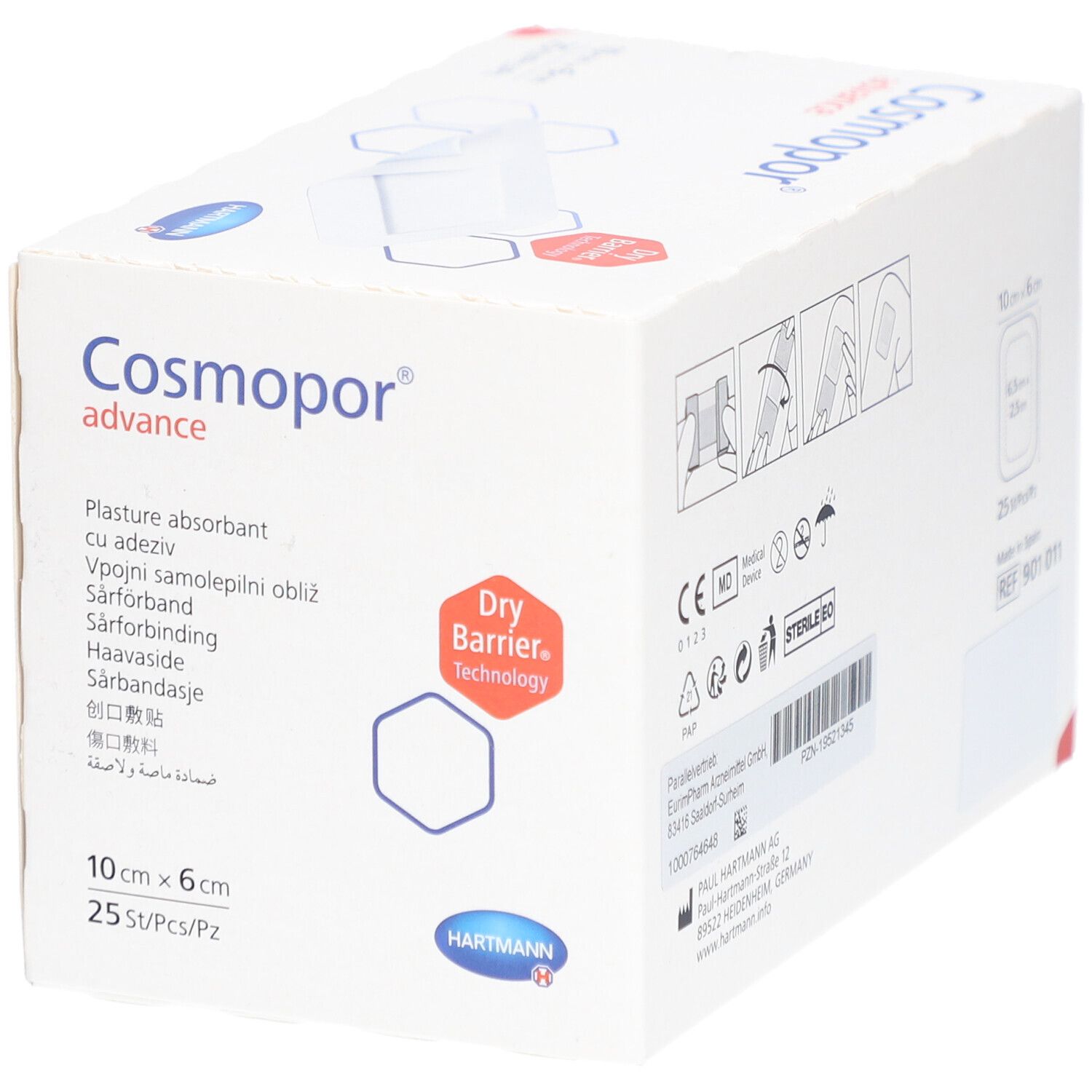 Cosmopor Advance Wundverband, 10cm x 6cm, 25 Stück. Mit Dry Barrier Technology.