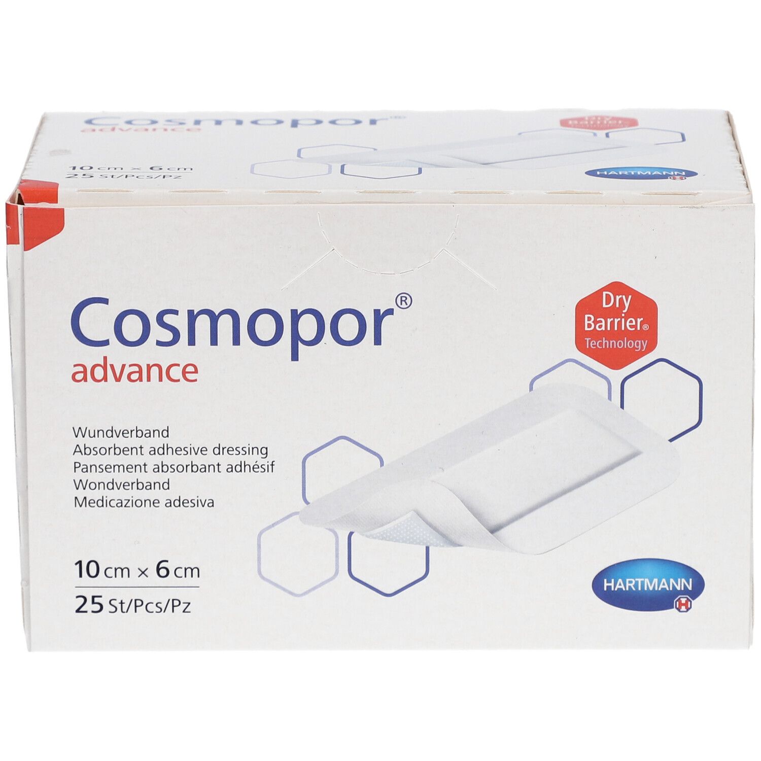 Cosmopor Advance Wundverband, 10cm x 6cm, 25 Stück. Mit Dry Barrier Technology.