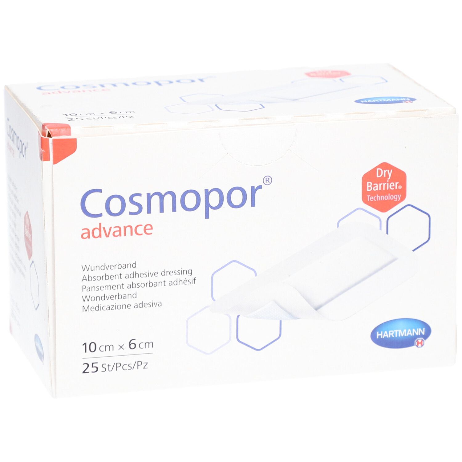 Cosmopor Advance Wundverband, 10cm x 6cm, 25 Stück. Mit Dry Barrier Technology.