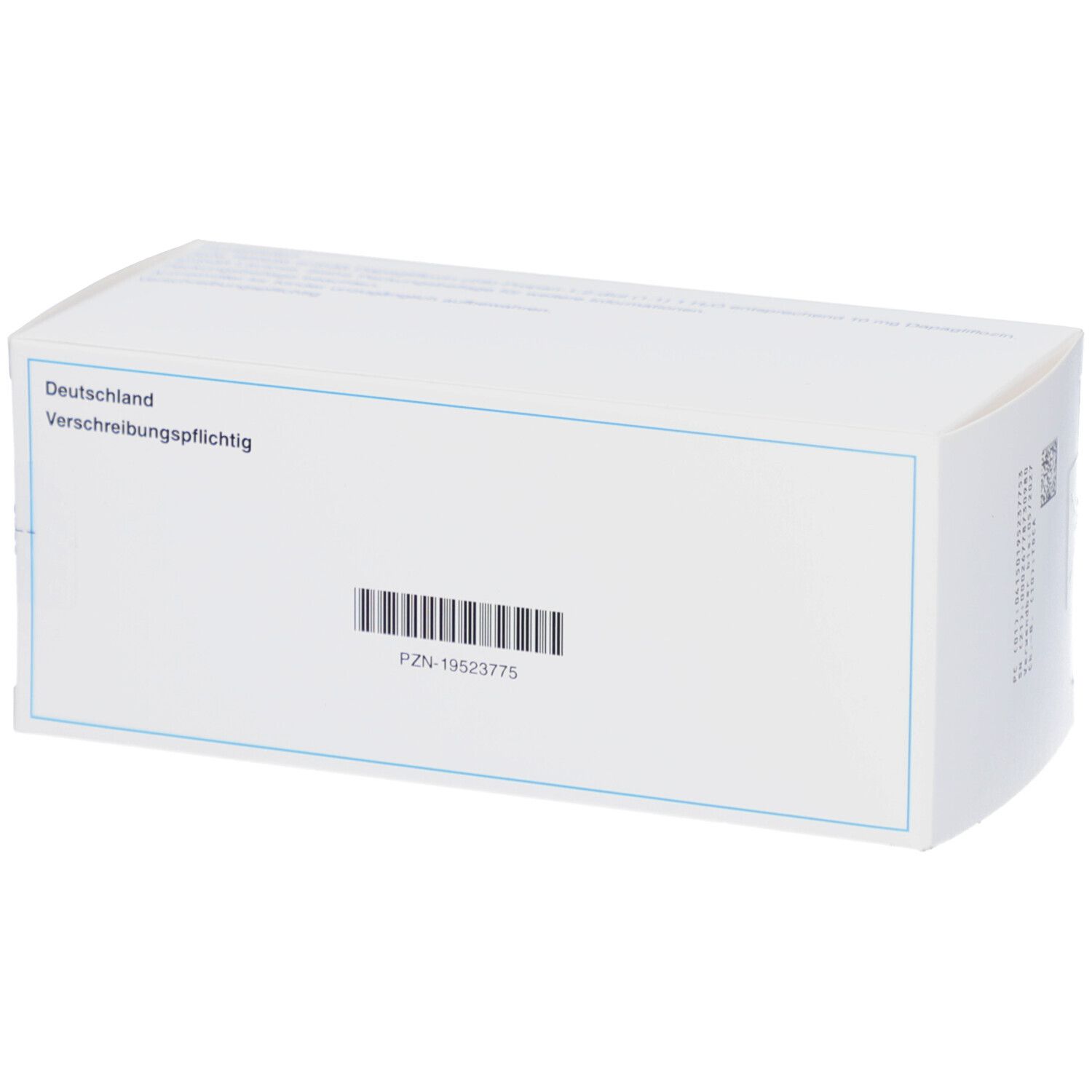 Weiße Verpackung mit Barcode und Aufschrift: Deutschland, Verschreibungspflichtig. PZN-19523775.