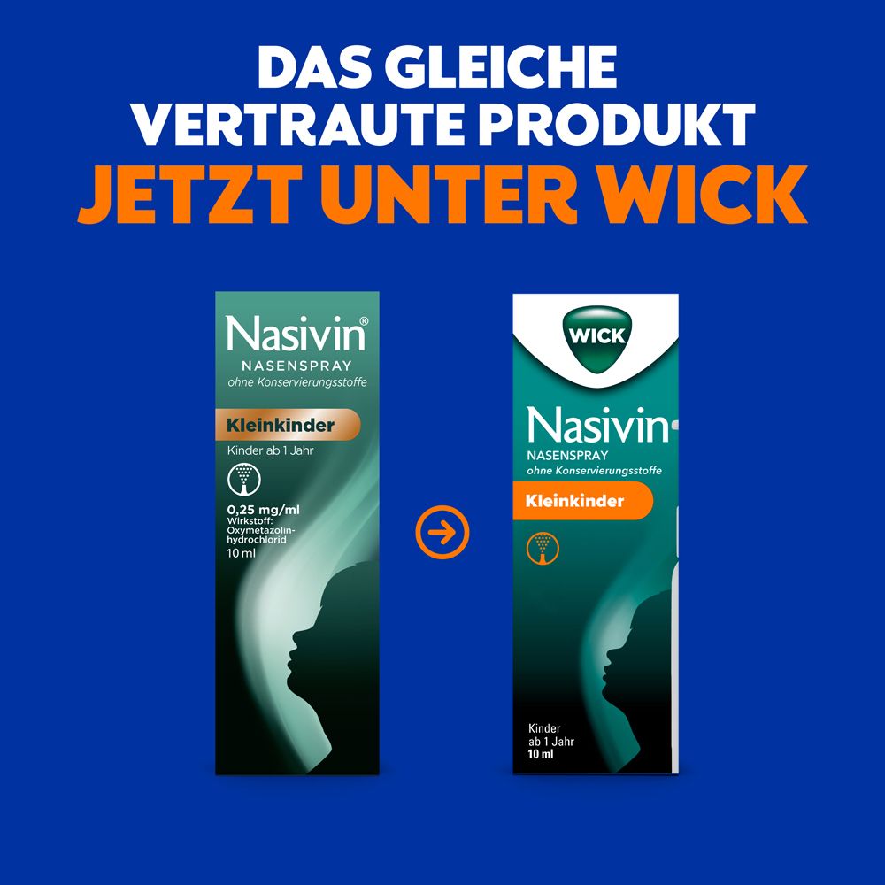 Vergleich: Alte und neue Nasivin-Verpackung. Text: Jetzt unter WICK.