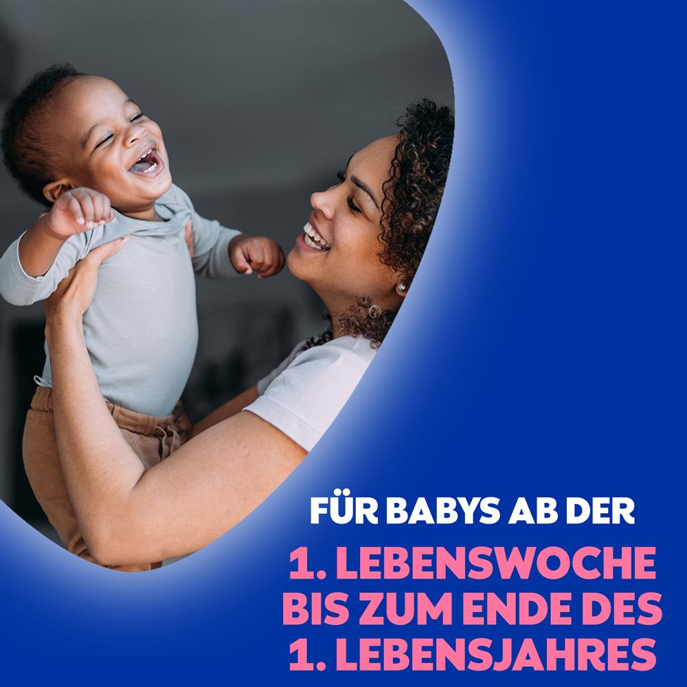 Mutter und Baby lachen. Text: Für Babys ab der 1. Lebenswoche bis zum Ende des 1. Lebensjahres.
