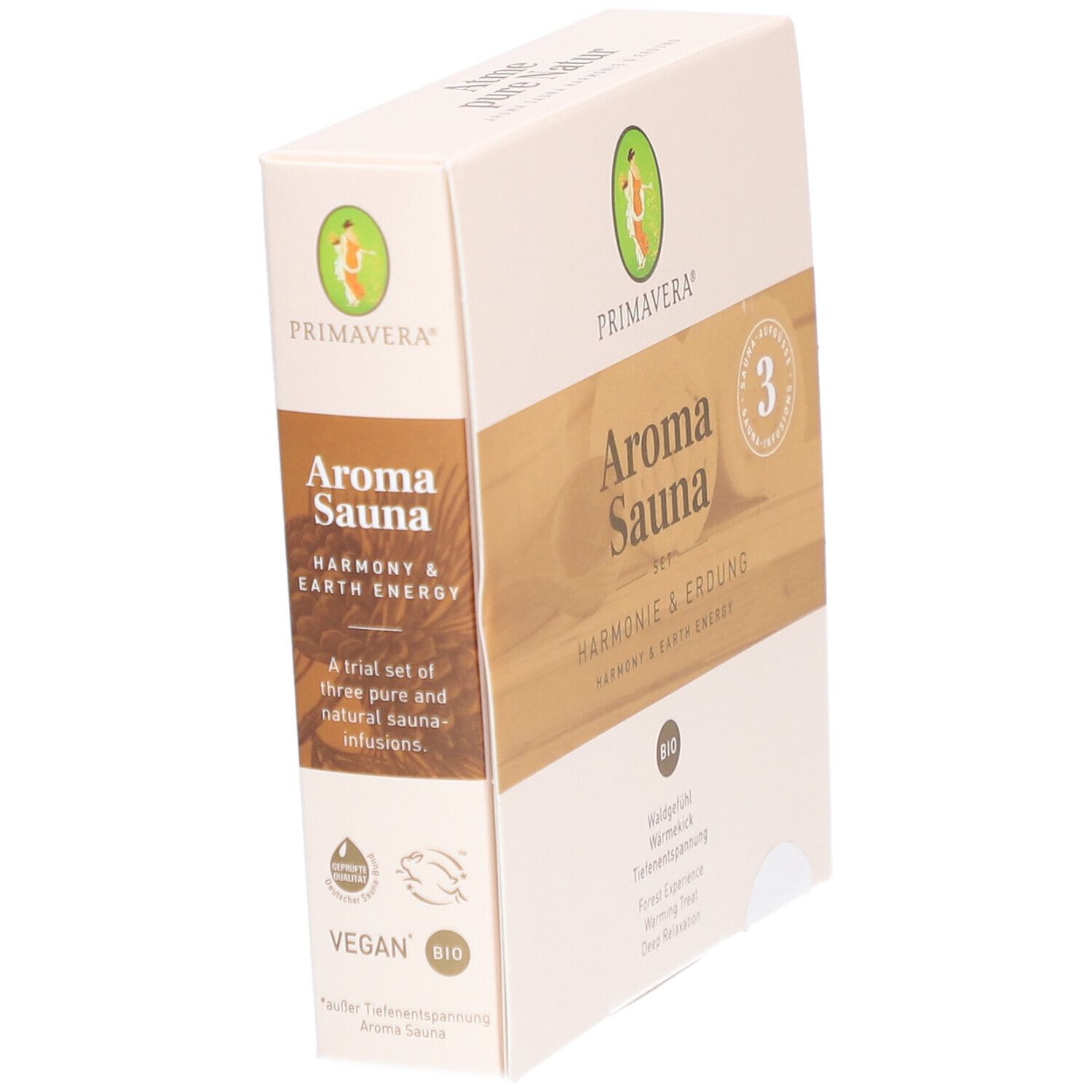 PRIMAVERA® Aroma Sauna Set Harmonie & Erdung mit 3 Bio-Aufgüssen