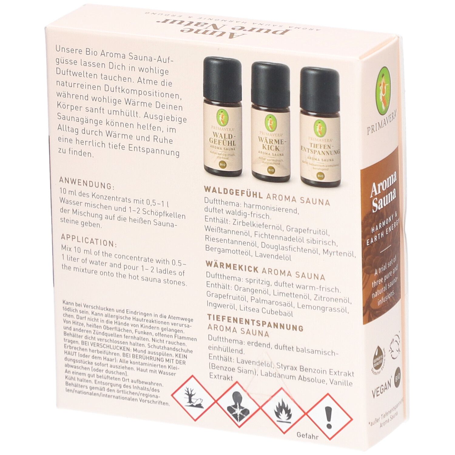 PRIMAVERA® Aroma Sauna Set Harmonie & Erdung mit 3 Bio-Aufgüssen