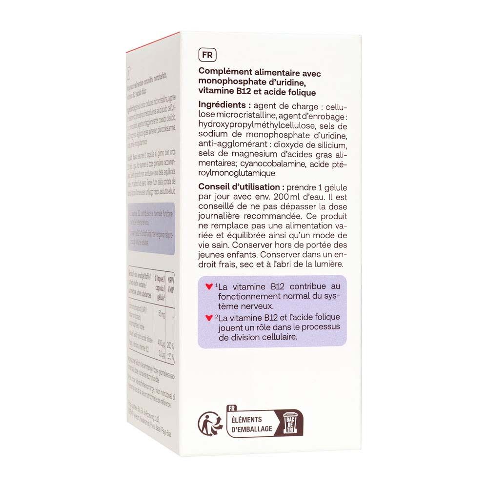 Rückseite der Schachtel Redcare Vita UMP Forte. Enthält Inhaltsstoffe, Dosierung und Warnhinweise.