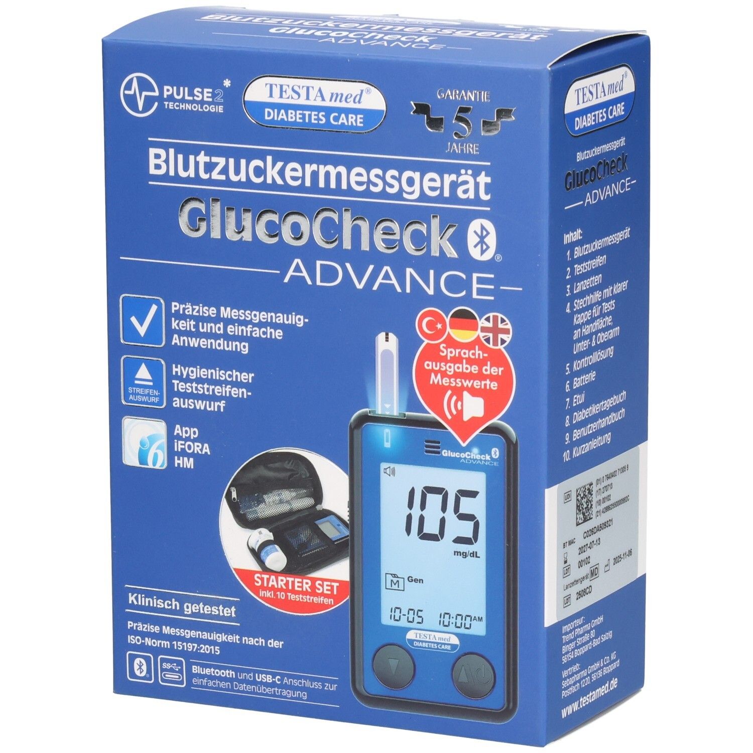 Testamed GlucoCheck Advance BZ MG Starterset BT 1 St Teststreifen