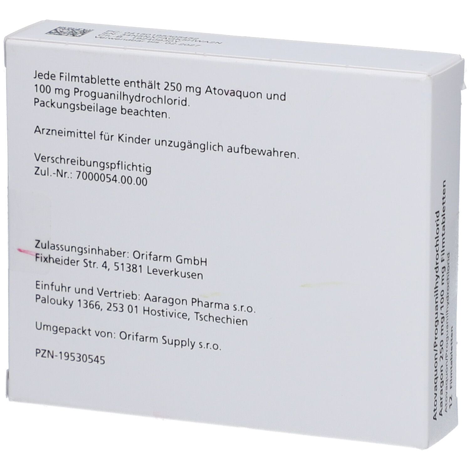 ATOVAQUON/Proguanil-HCl Aaragon 250 mg/100 mg FTA