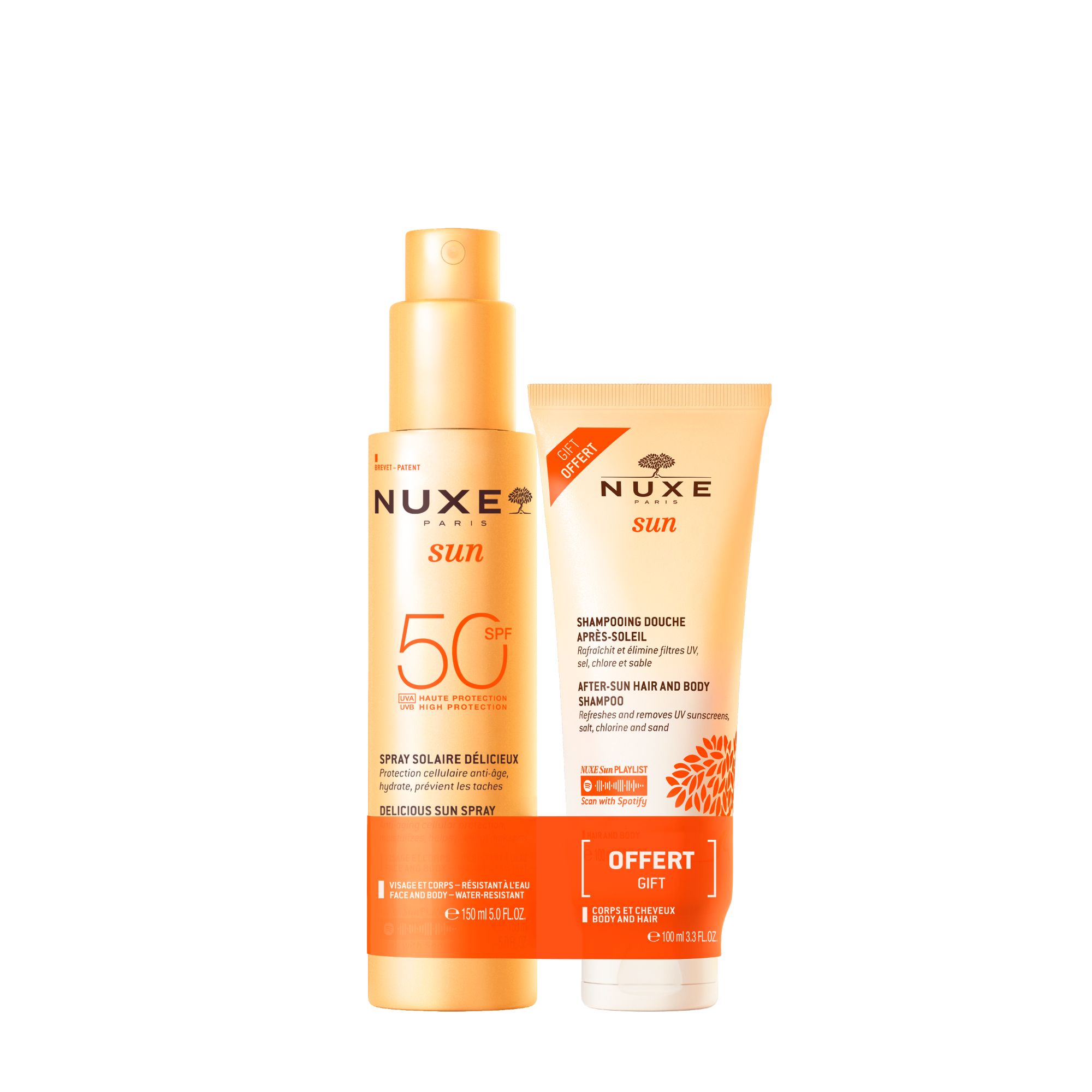 NUXE Sun Set Sonnenspray Gesicht & Körper LSF 50 + Gratis After-Sun Duschshampoo