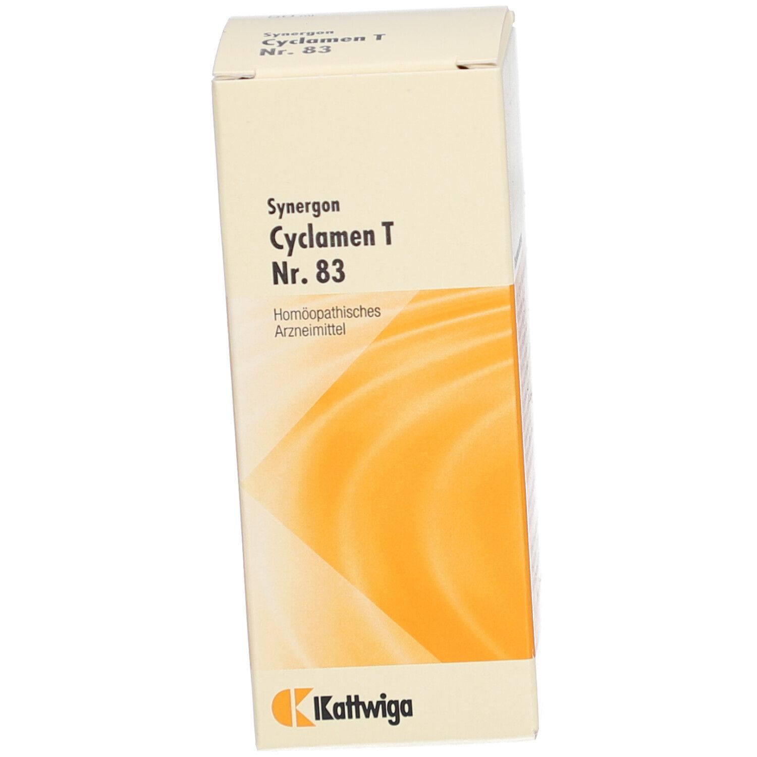 Karton mit Produktnamen und Hersteller. Weiß mit gelben Akzenten. Text auf der Verpackung.