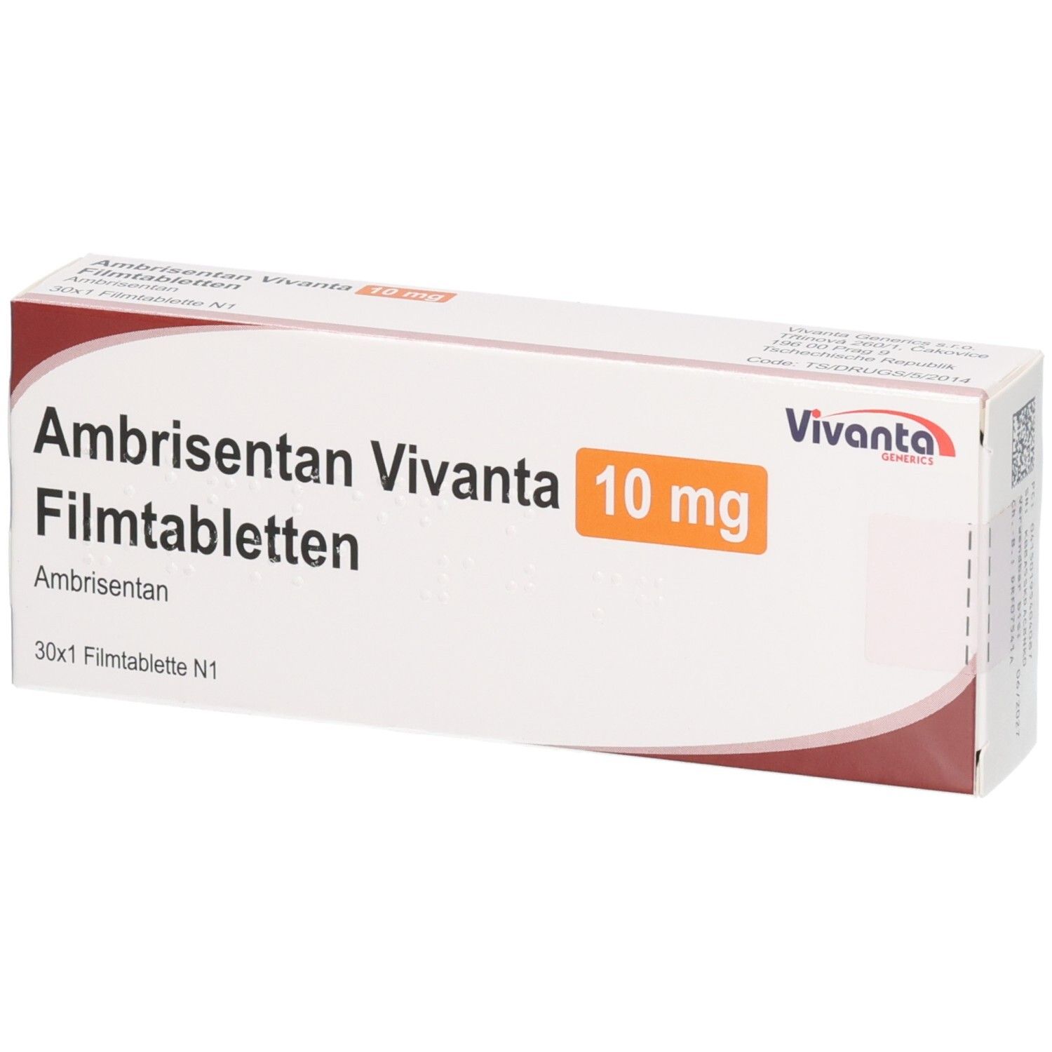 Verpackung von Ambrisentan Vivanta 10 mg Filmtabletten, 30x1 Filmtablette N1.