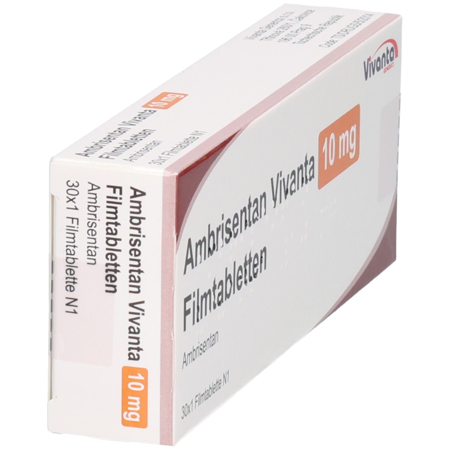Seitenansicht der Verpackung von Ambrisentan Vivanta 10 mg Filmtabletten.