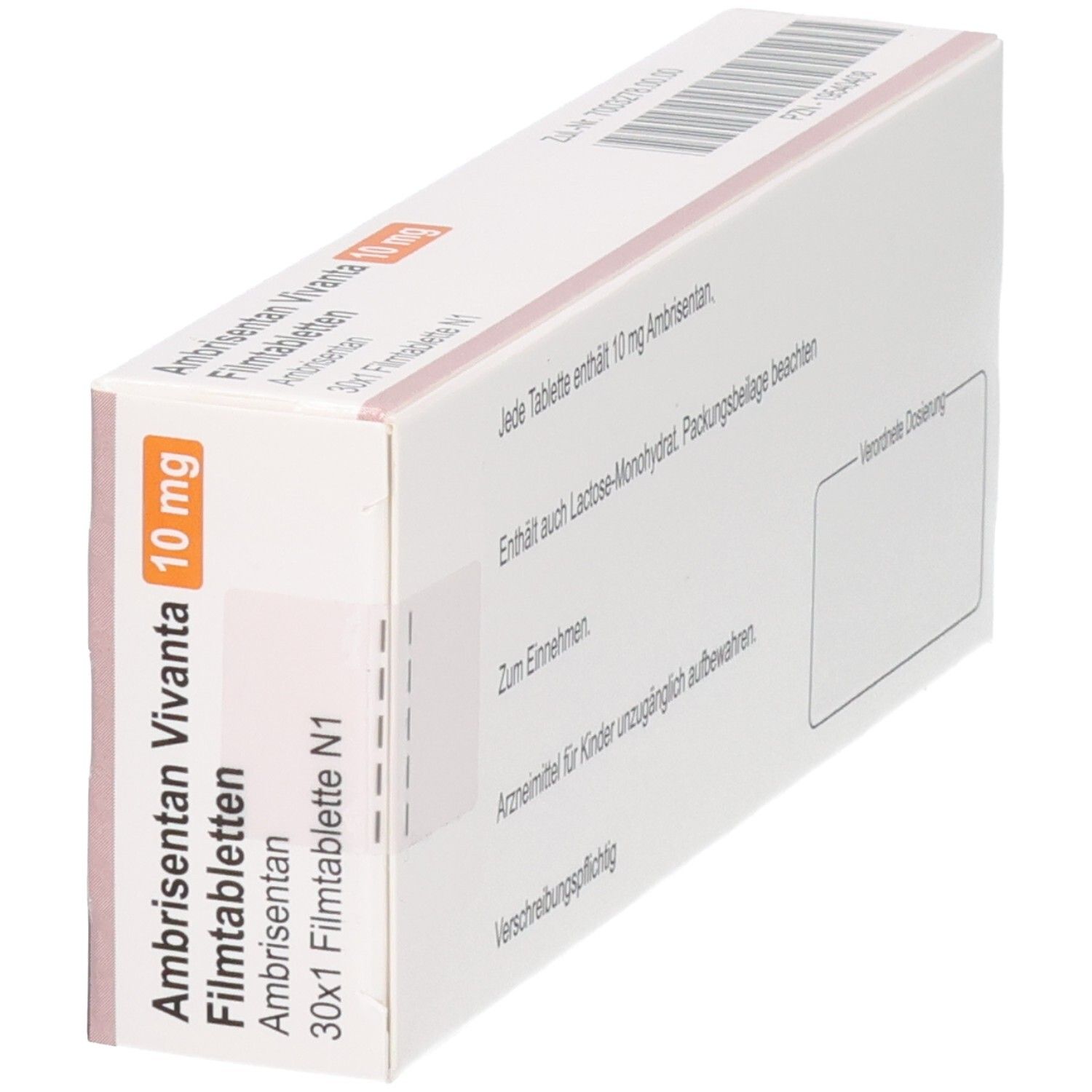 Schräge Ansicht der Verpackung von Ambrisentan Vivanta 10 mg Filmtabletten.