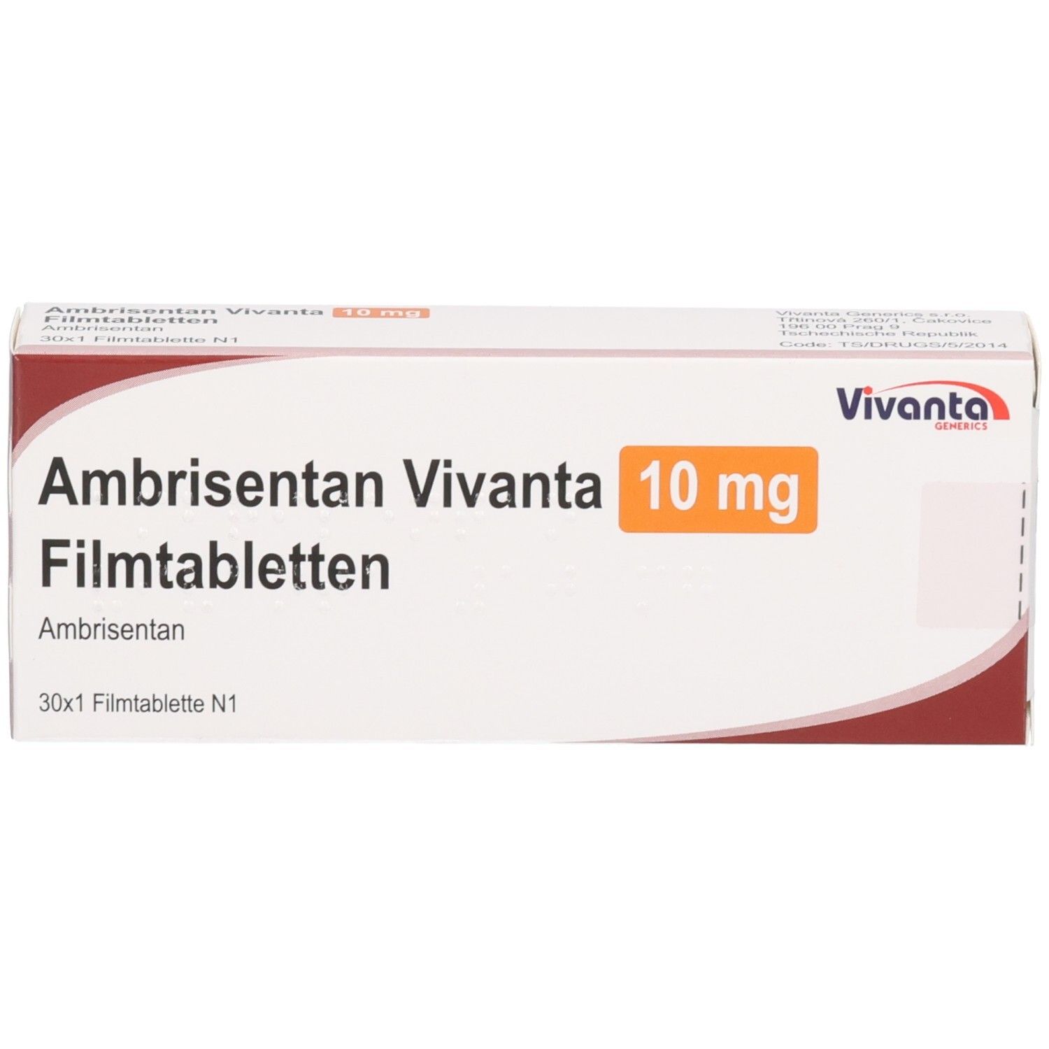 Vorderseite der Verpackung von Ambrisentan Vivanta 10 mg Filmtabletten.