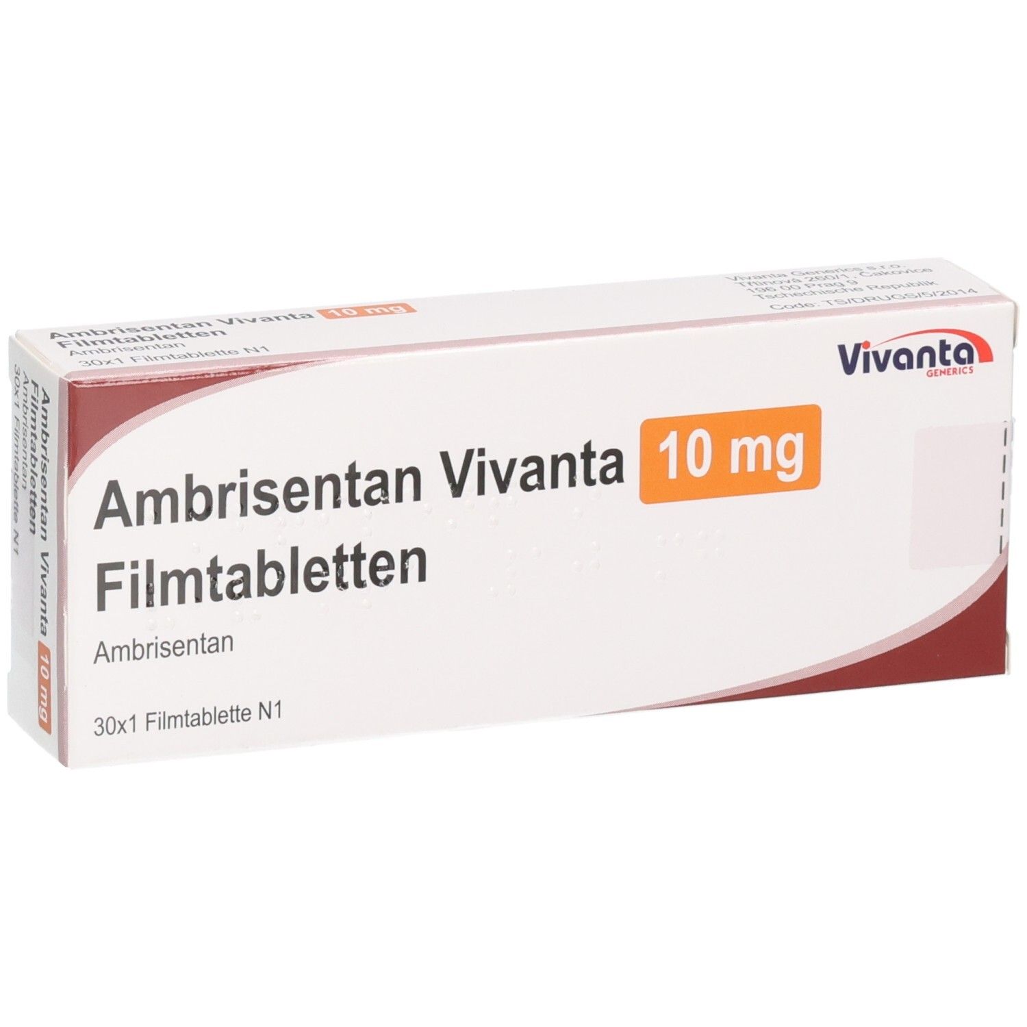 Verpackung von Ambrisentan Vivanta 10 mg Filmtabletten, Vivanta Generics.