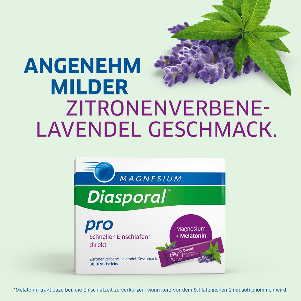 Produktverpackung mit Lavendel und Zitrone. Text: Angenehm milder Zitronenverbenen-Lavendel Geschmack.
