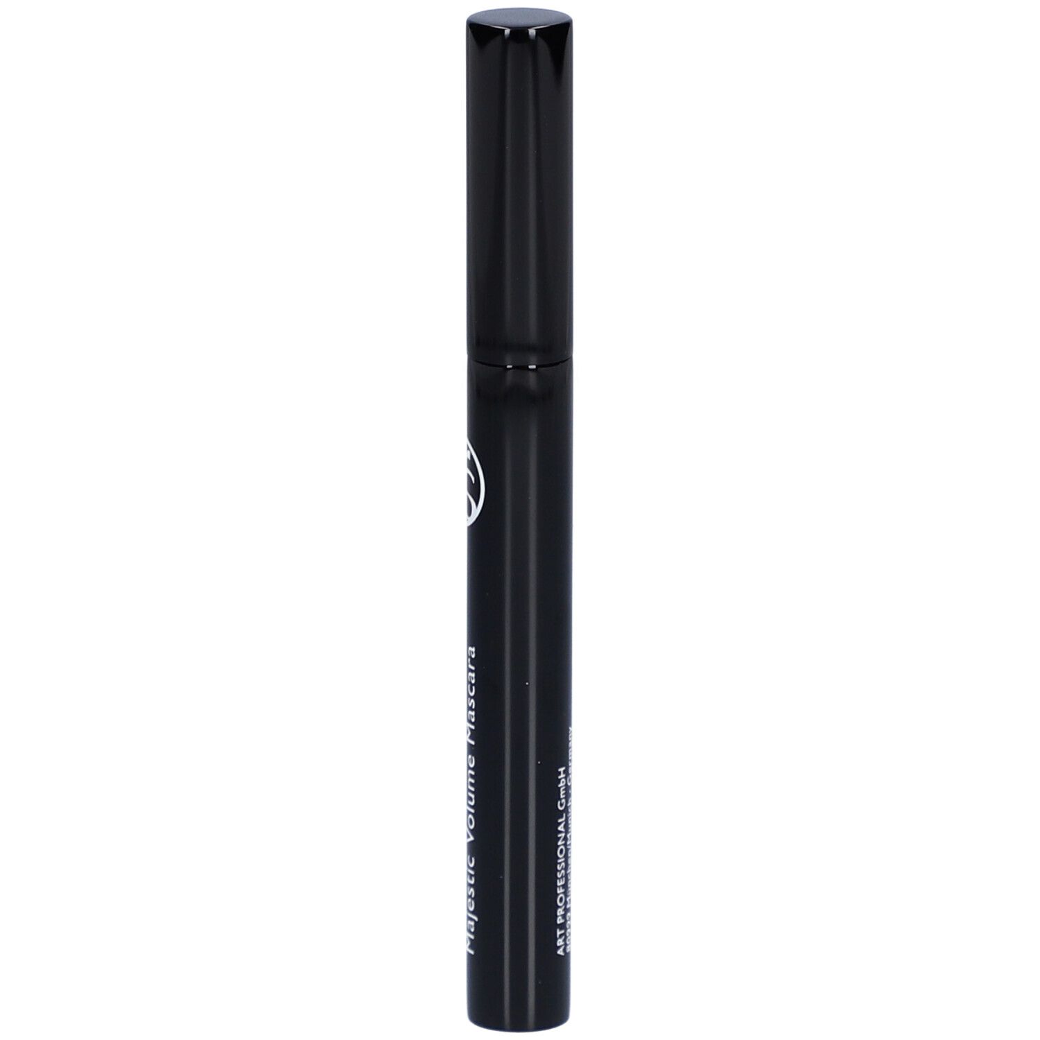 Schwarze Mascarabürste mit schwarzem Deckel. Aufschrift: Majestic Volume Mascara.