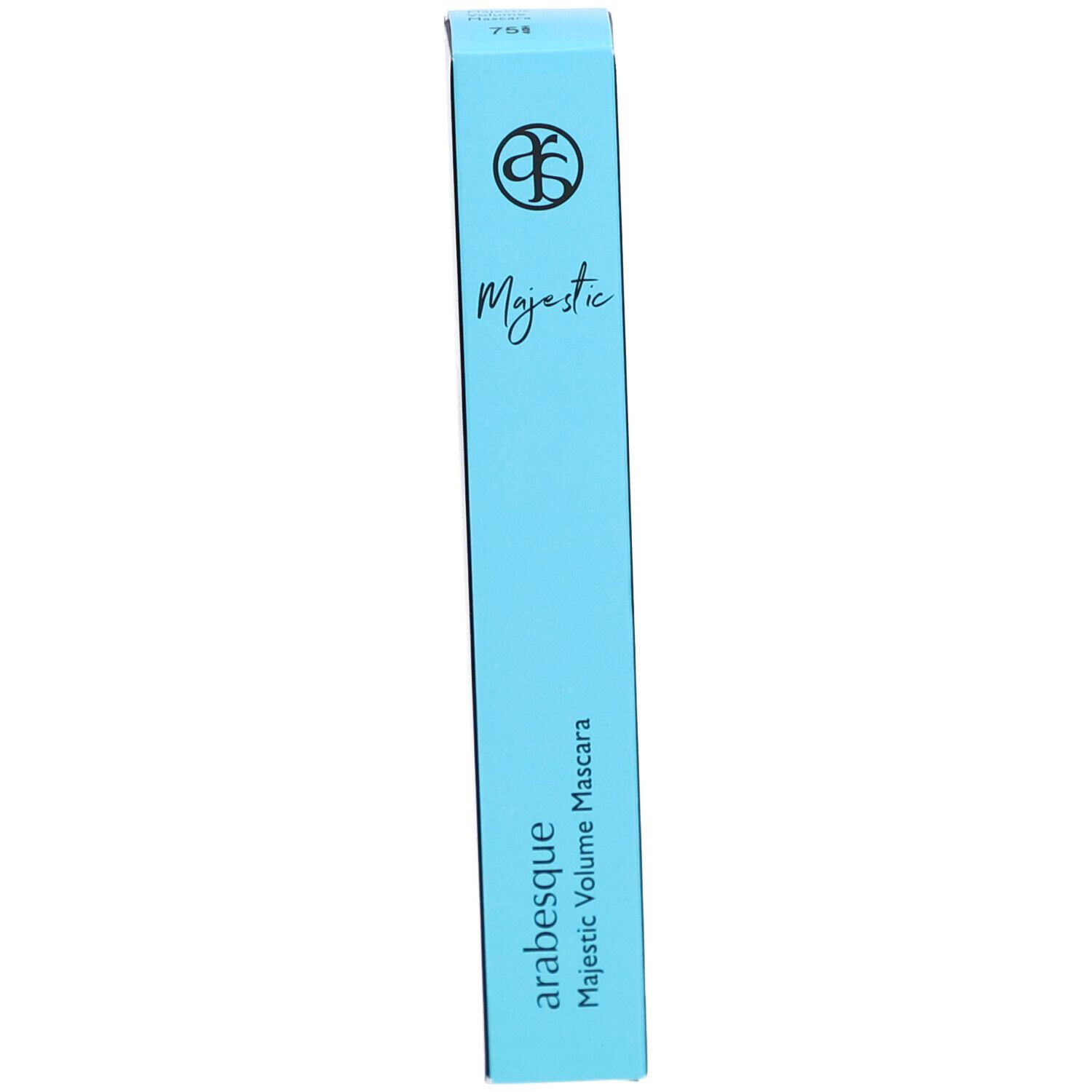 Hellblaue Verpackung. Aufschrift: arabesque Majestic Volume Mascara.