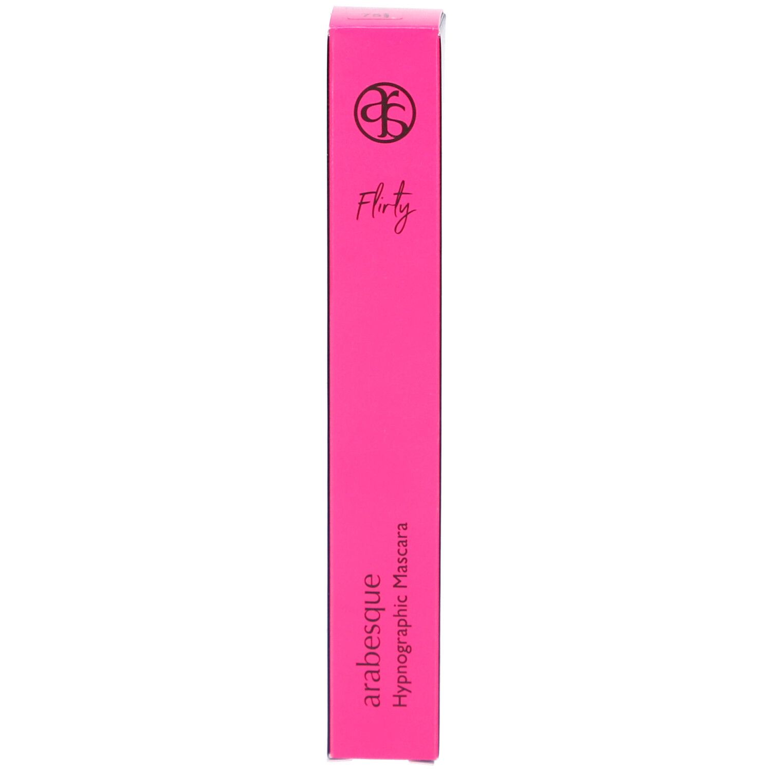 Pinkfarbene Verpackung. Aufschrift: arabesque Hypnographic Mascara. Logo. Flirty.