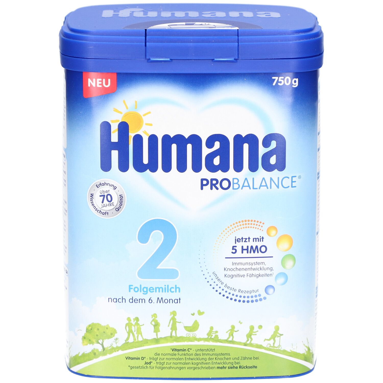 Humana Probalance 2 Folgemilch-Pulver, blaue Dose mit Deckel. 750g. Aufschrift: "jetzt mit 5 HMO".