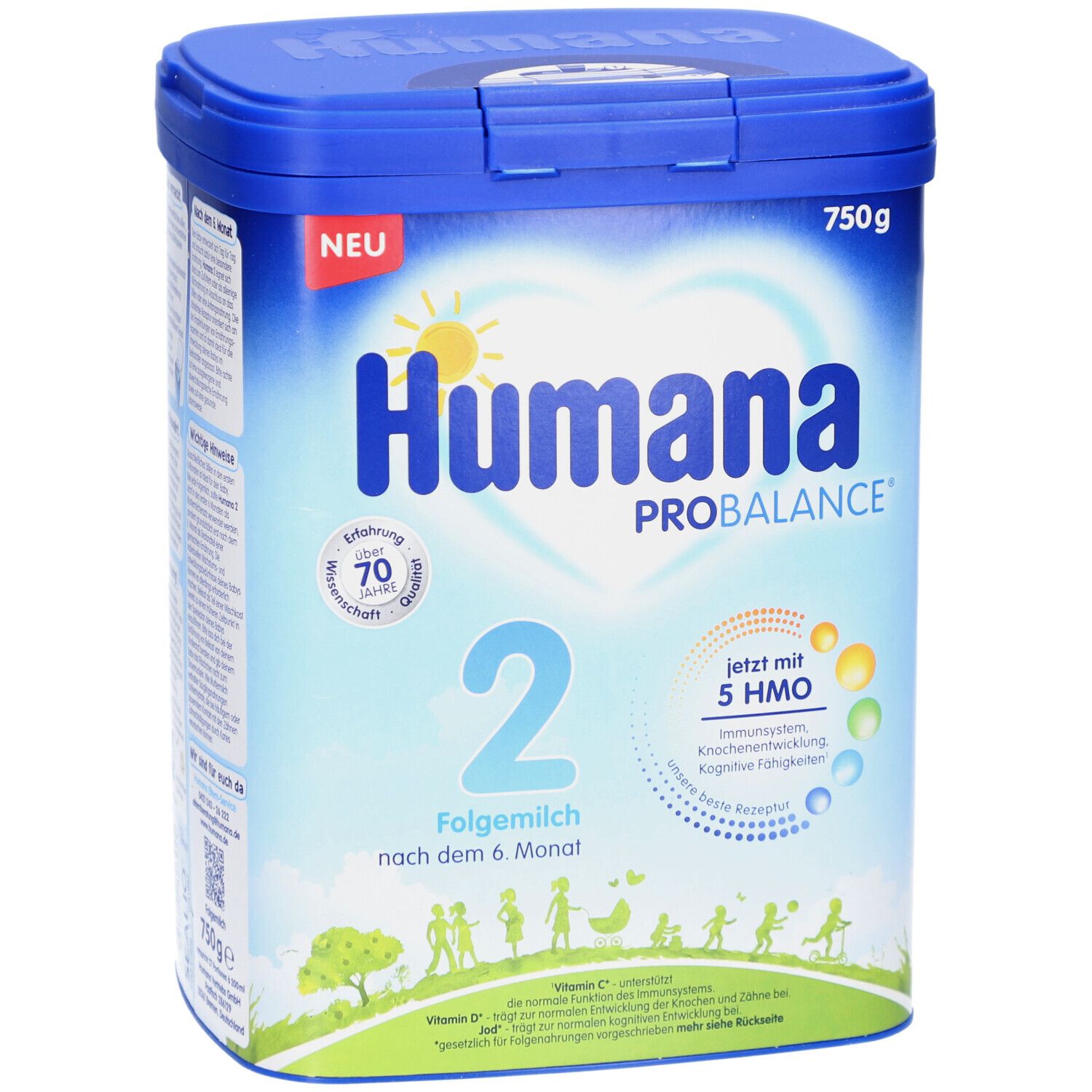 Humana Probalance 2 Folgemilch-Pulver, blaue Dose mit Deckel. 750g. Aufschrift: "jetzt mit 5 HMO".