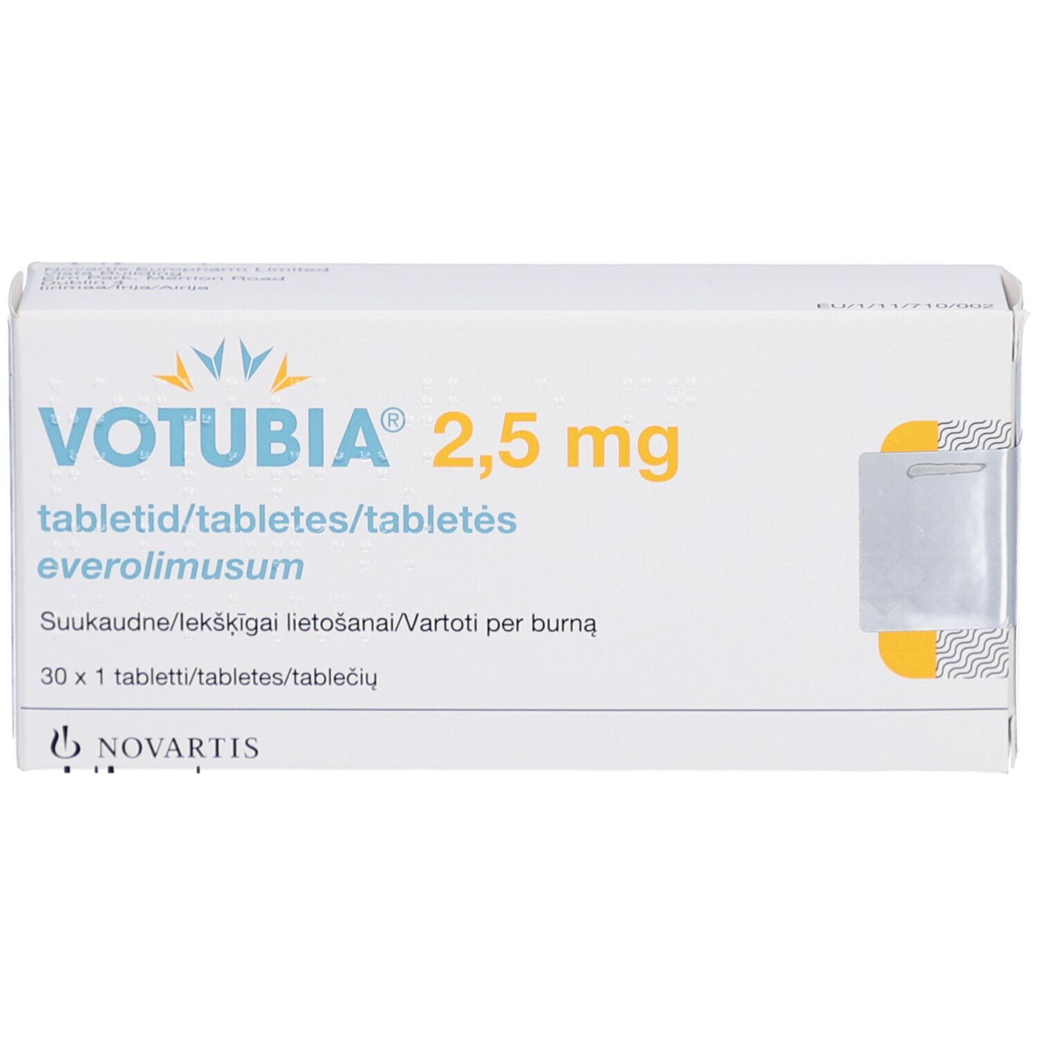 VOTUBIA 2,5 mg Tabletten Verpackung mit Novartis Logo und Dosierungsangabe.
