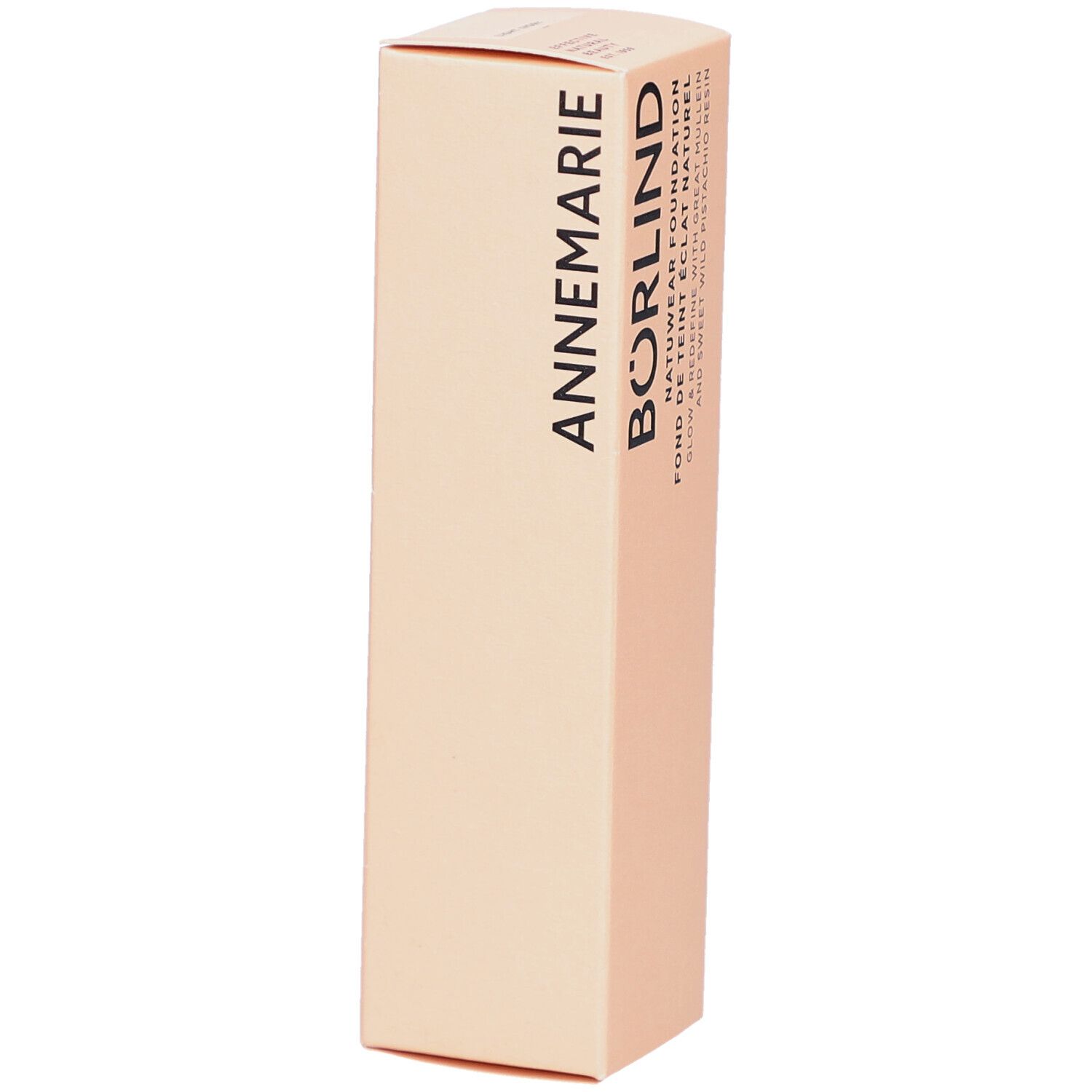 Verpackung von ANNEMARIE BÖRLIND Natuwear Foundation. Text: ANNEMARIE BÖRLIND, Natuwear Foundation, Fond de Teint Eclat Naturel. Farbe: Light Ivory.