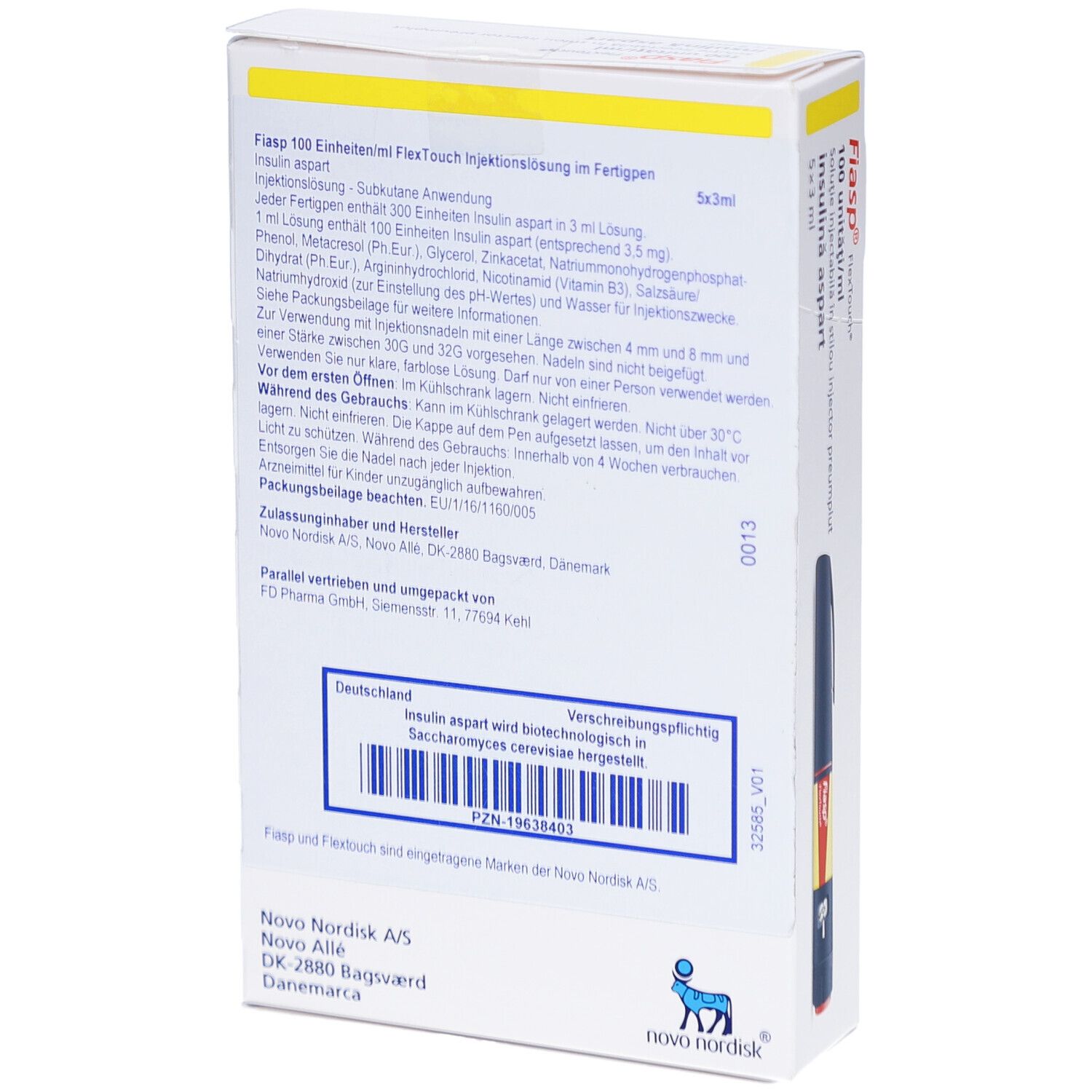 Rückseite der Verpackung. Enthält Produktinformationen, Inhaltsstoffe, Herstellerangaben und Chargennummer.