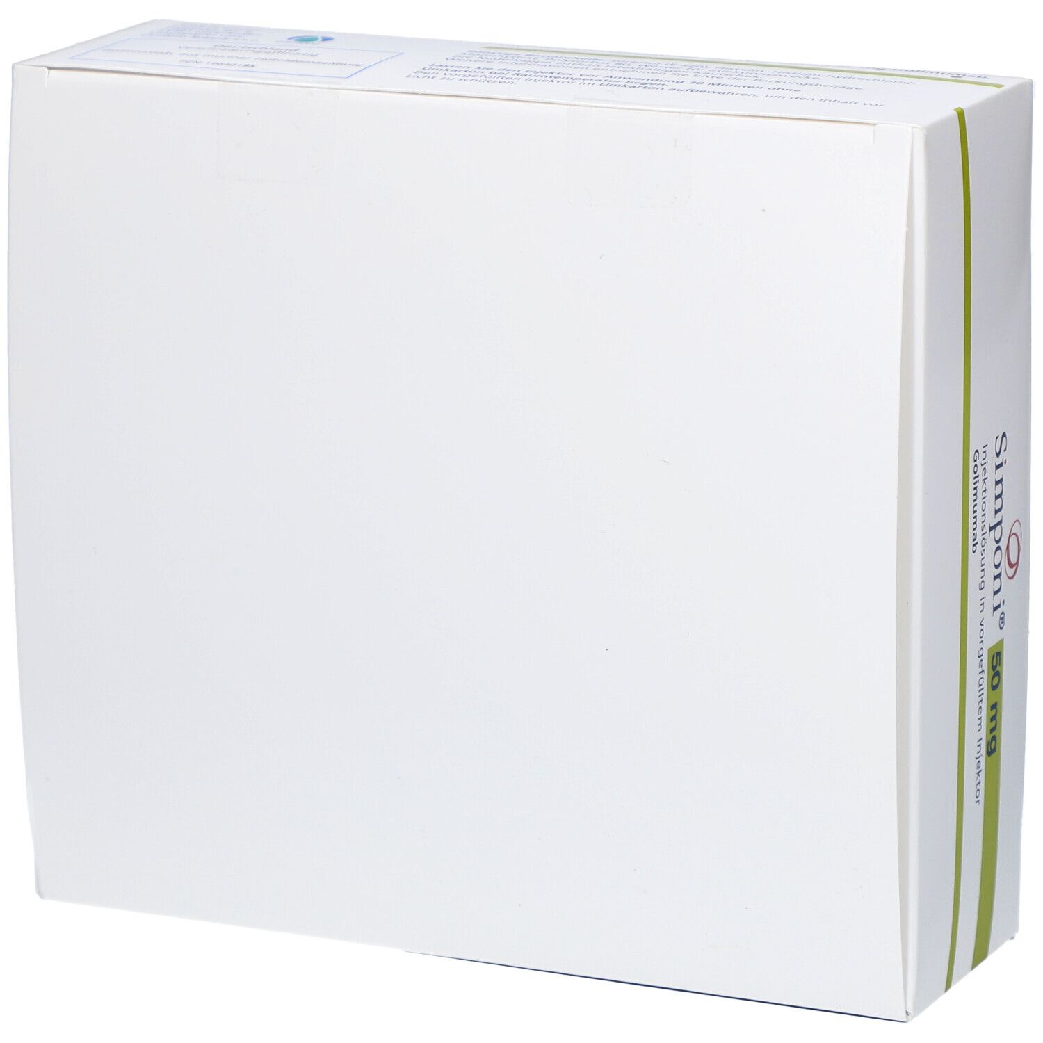 Weiße Verpackung mit grüner Beschriftung. Aufschrift: Simponi 50 mg Injektionslösung.
