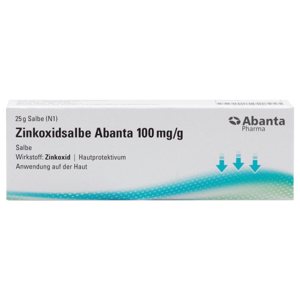 25g Zinkoxidsalbe Abanta 100 mg/g Salbe mit Wirkstoff Zinkoxid. Abanta Pharma.