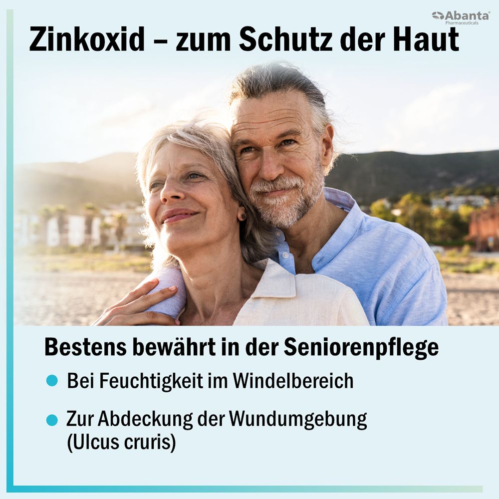 Zinkoxid zum Hautschutz. Bewährt in der Seniorenpflege bei Feuchtigkeit im Windelbereich und zur Abdeckung von Wundgebieten (Ulcus cruris).