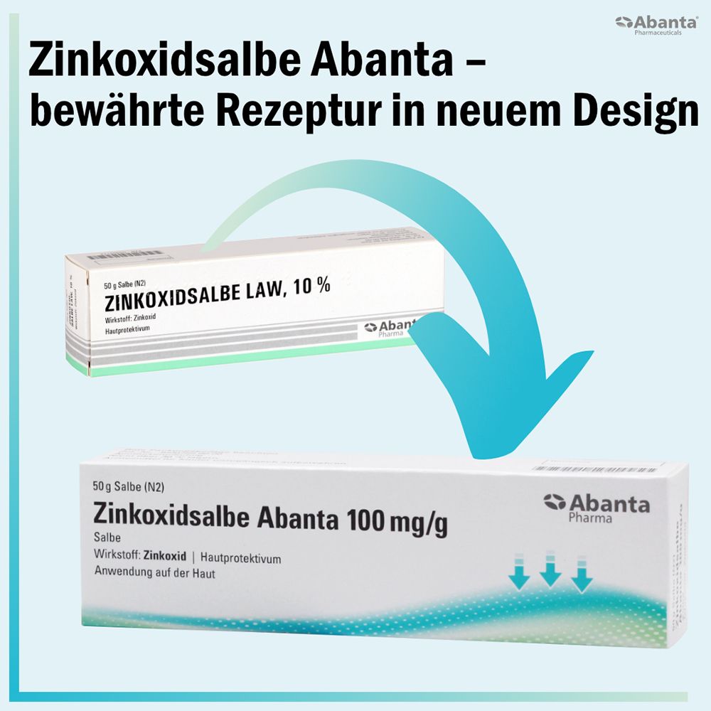 Vergleich von Abanta Zinkoxidsalbe (neu) und Zinkoxidsalbe LAW 10%.