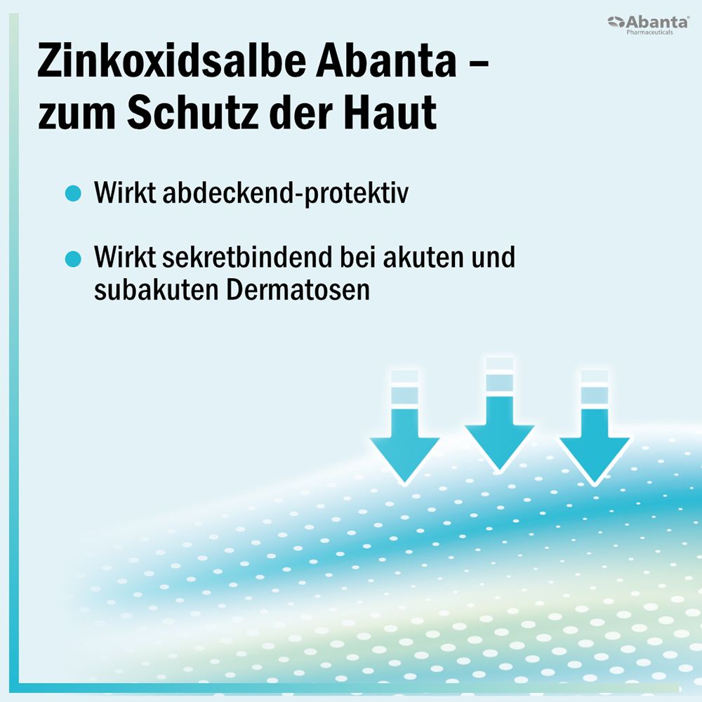 Abanta Zinkoxidsalbe: deckend-protektiv, sekretbindend bei akuten und subakuten Dermatosen.