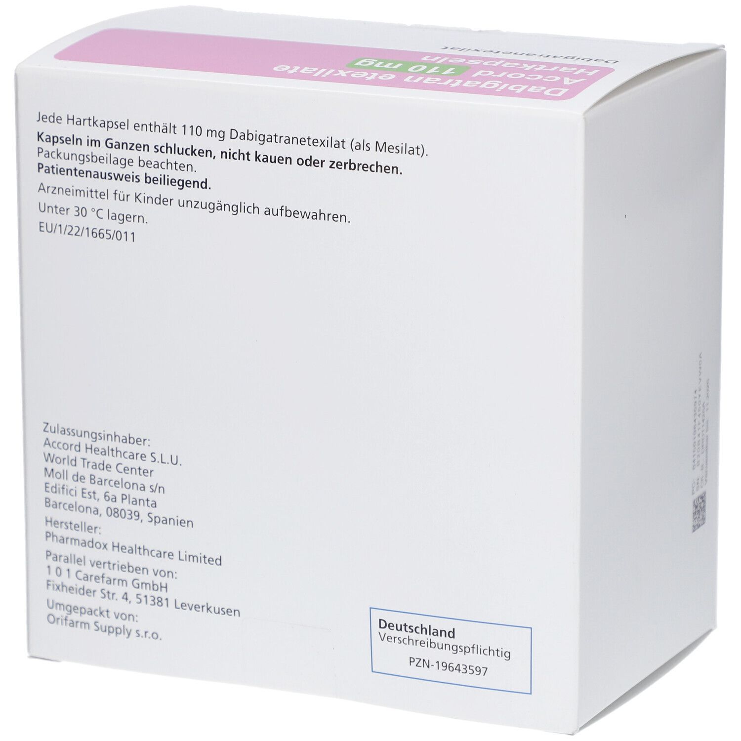 DABIGATRAN ETEXILATE Accord 110 mg Hartkapseln