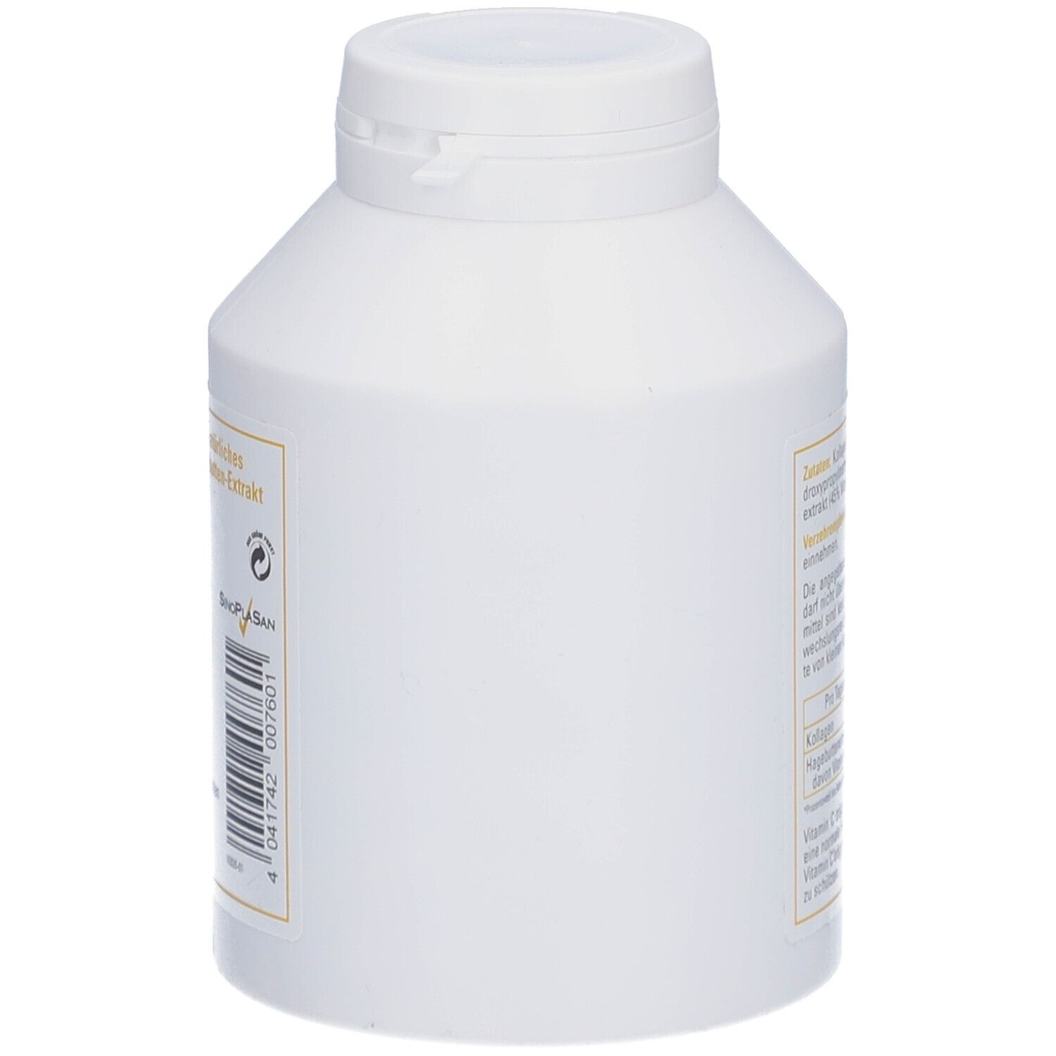 Weiße Flasche mit Barcode und Produktinformationen. Aufschrift: SinoPlaSan.