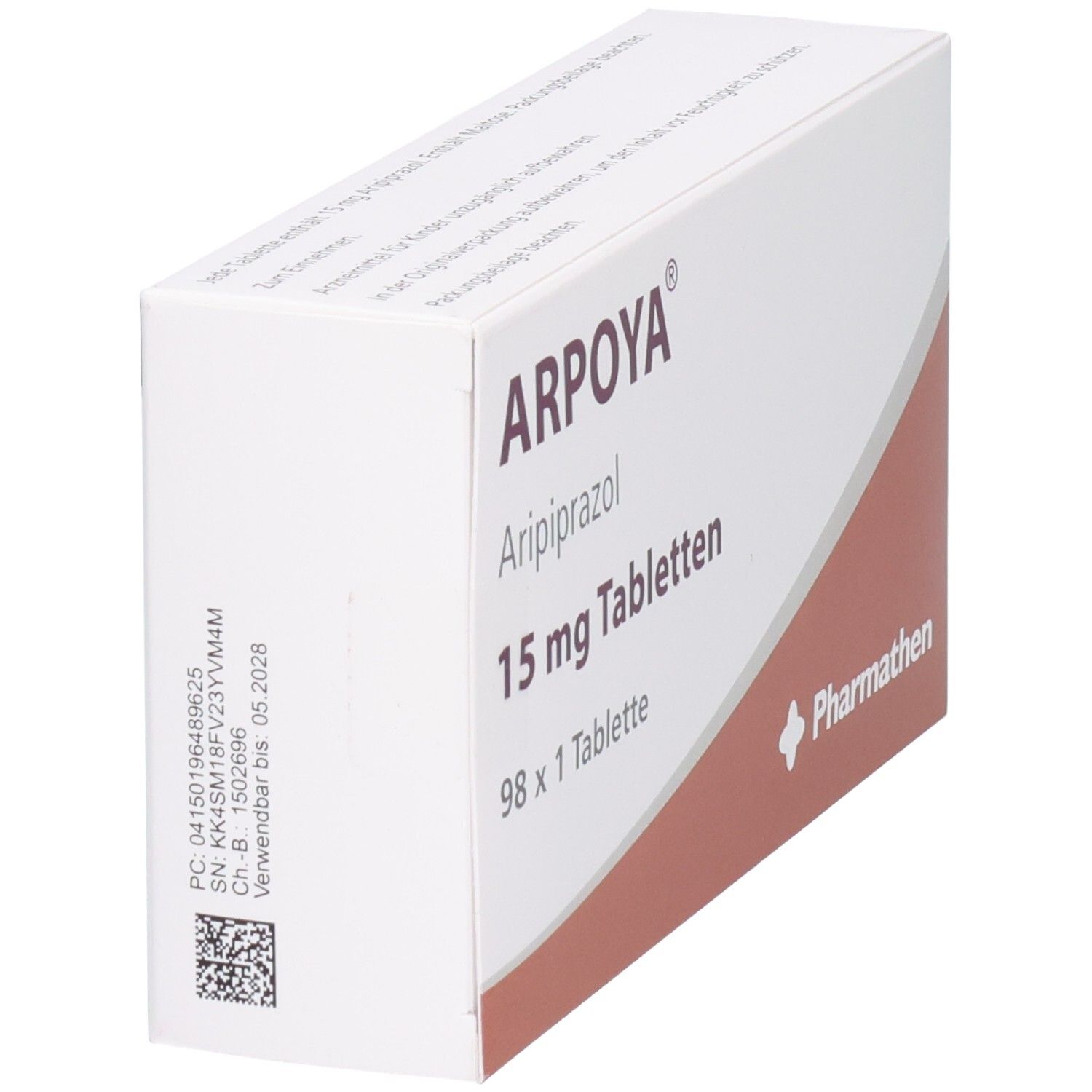 ARPOYA Aripiprazol 15 mg Tabletten, 98 x 1 Tablette. Pharmathen. Verfallsdatum 05.2028.
