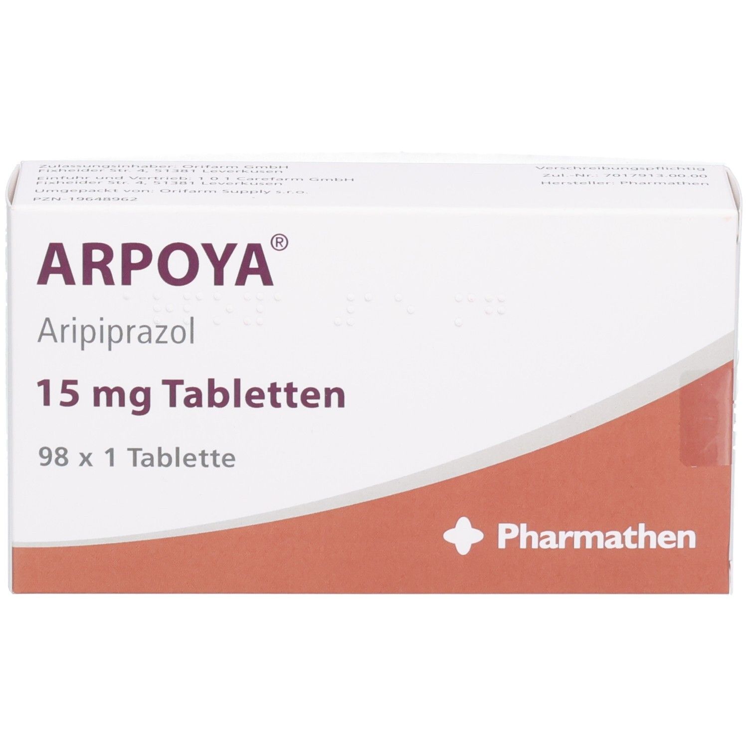 ARPOYA Aripiprazol 15 mg Tabletten, 98 x 1 Tablette. Pharmathen.